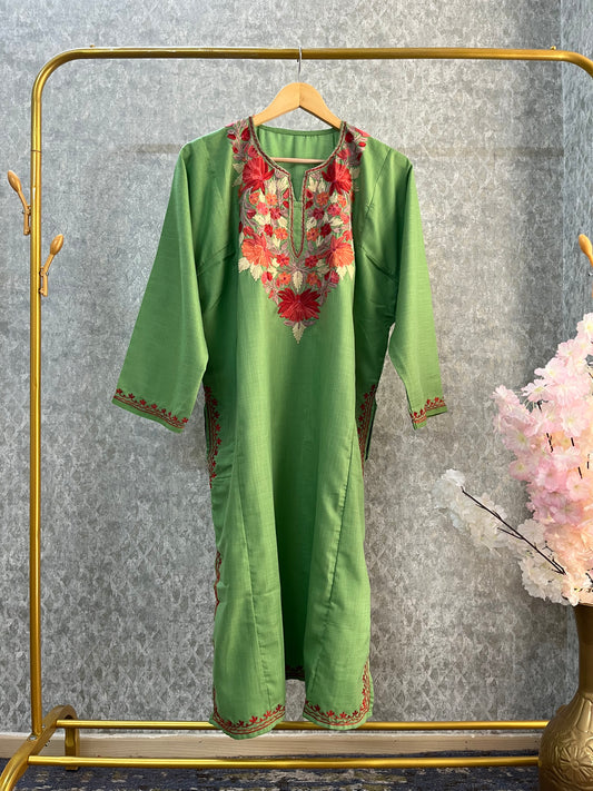 Green Cotton Aari Work Pheran