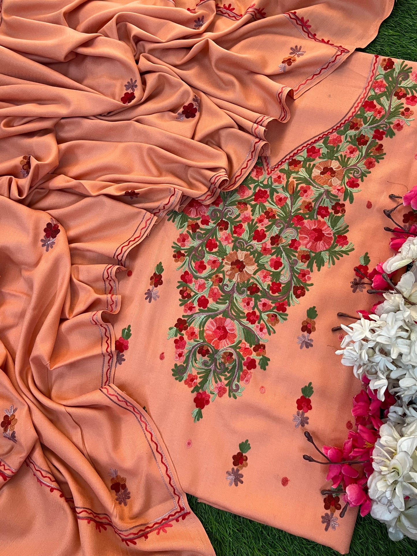 Peach Woollen Aari Embroidered 3pc suit