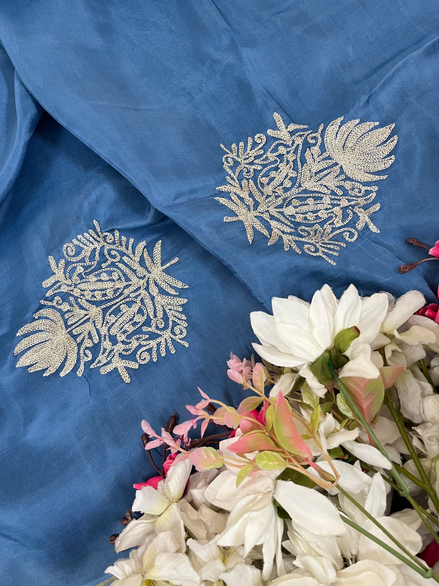 Soft Blue Silk Tilla Kashmiri Suit