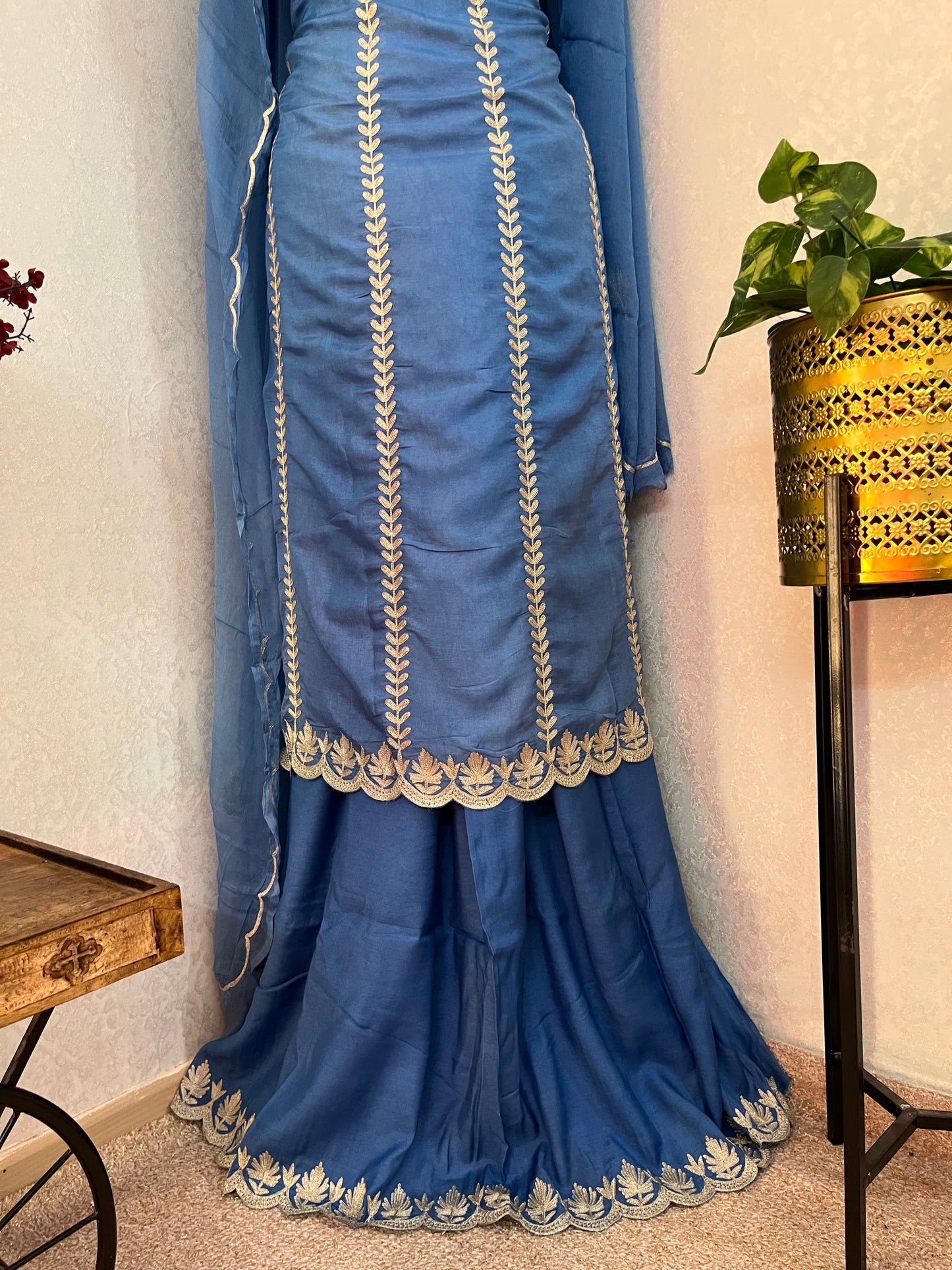 Soft Blue Sanam’ Silk Tilla Kashmiri Suit