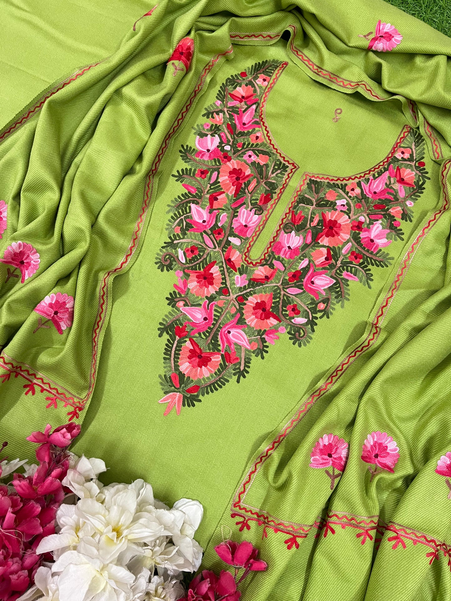 Pista Green Woollen Aari Embroidered 3pc suit