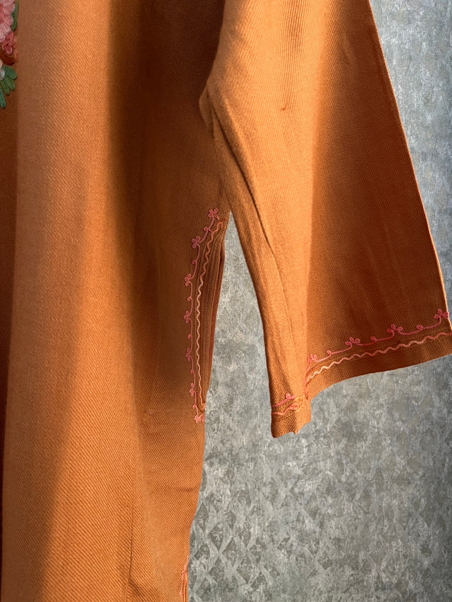 Brown Aari Embroidered Wool Pheran