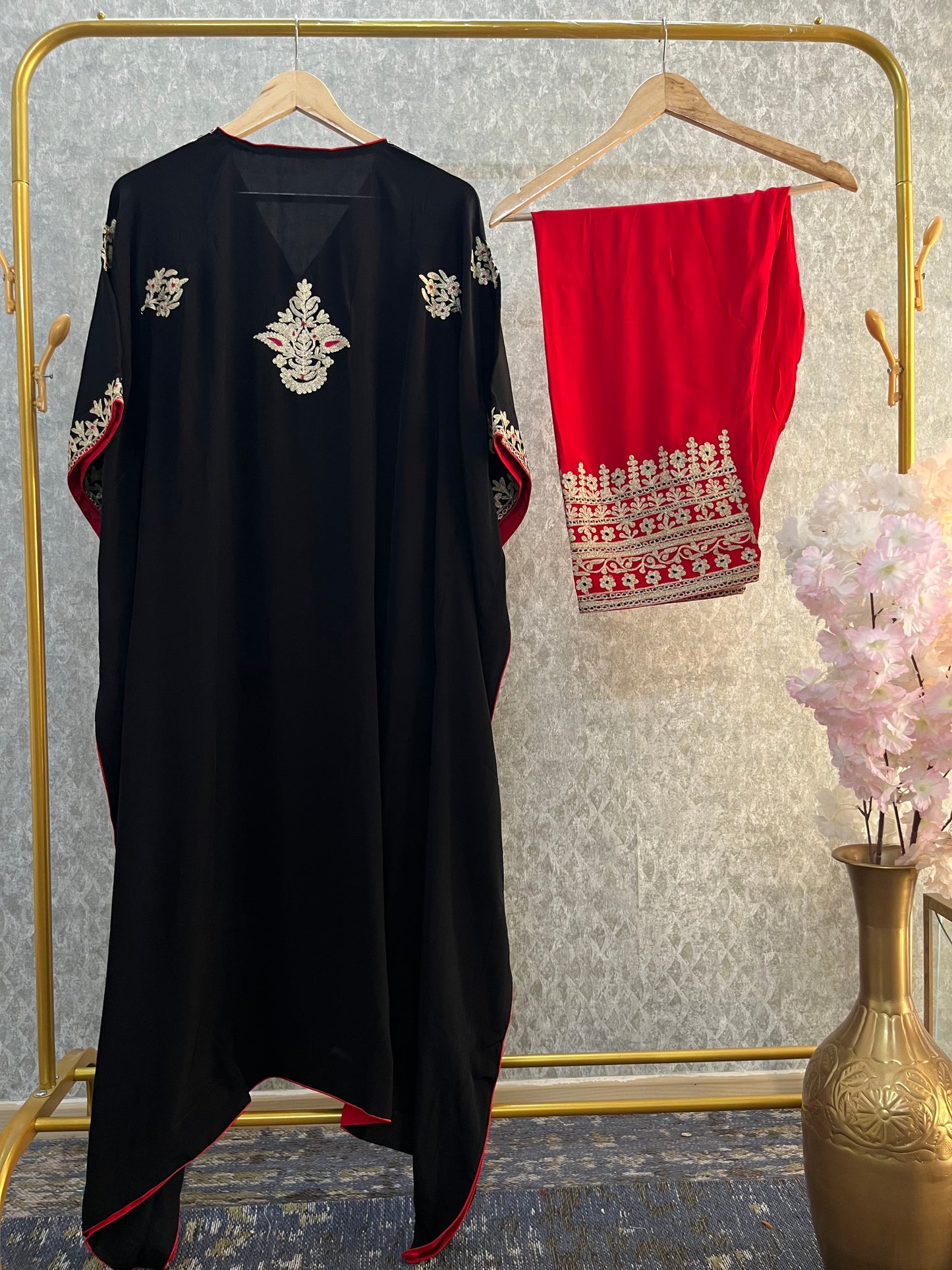 Black Crape Kashmiri Kaftan Set size (44)