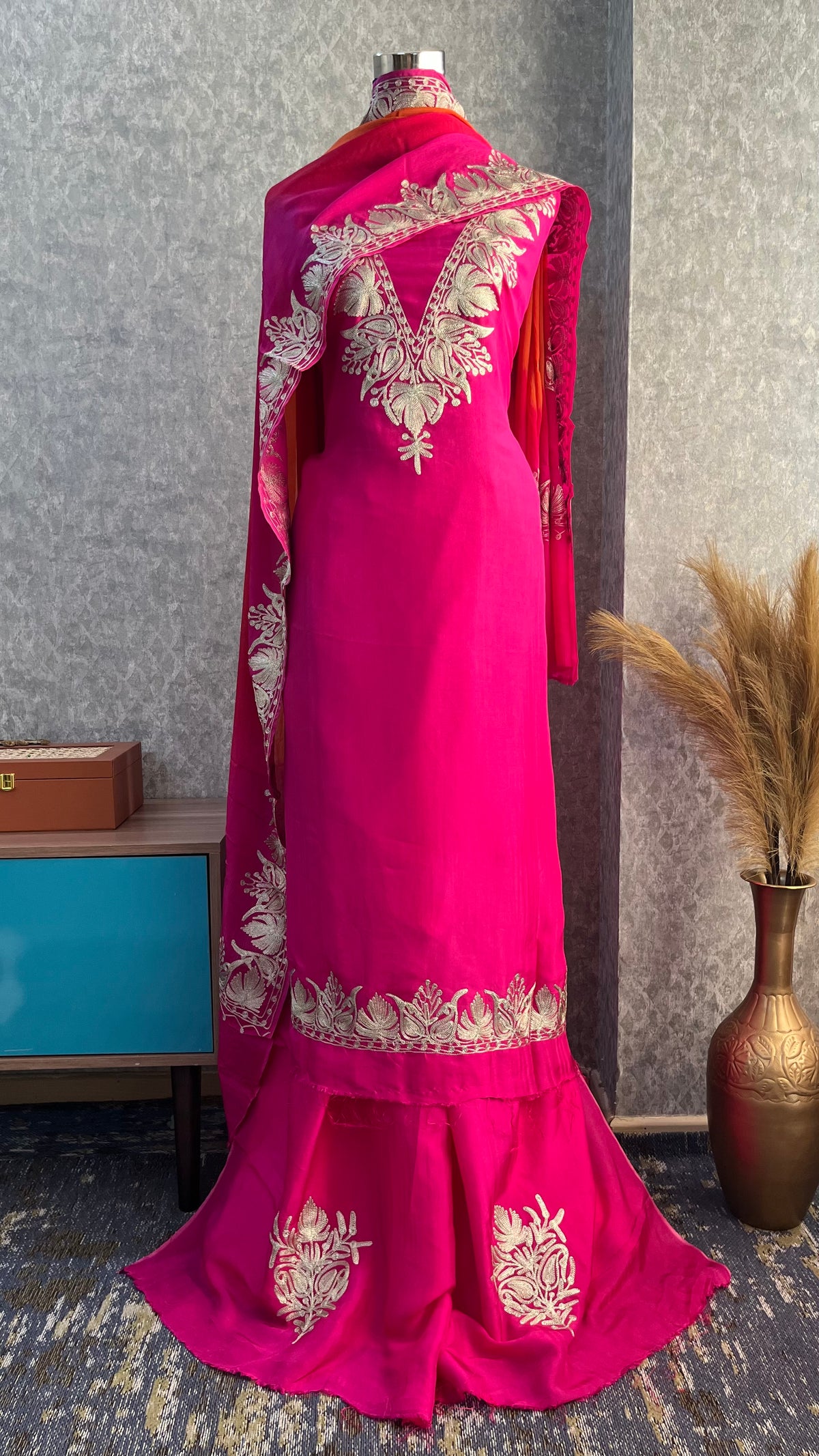 Hot pink Sanam Silk Kashmiri Suit