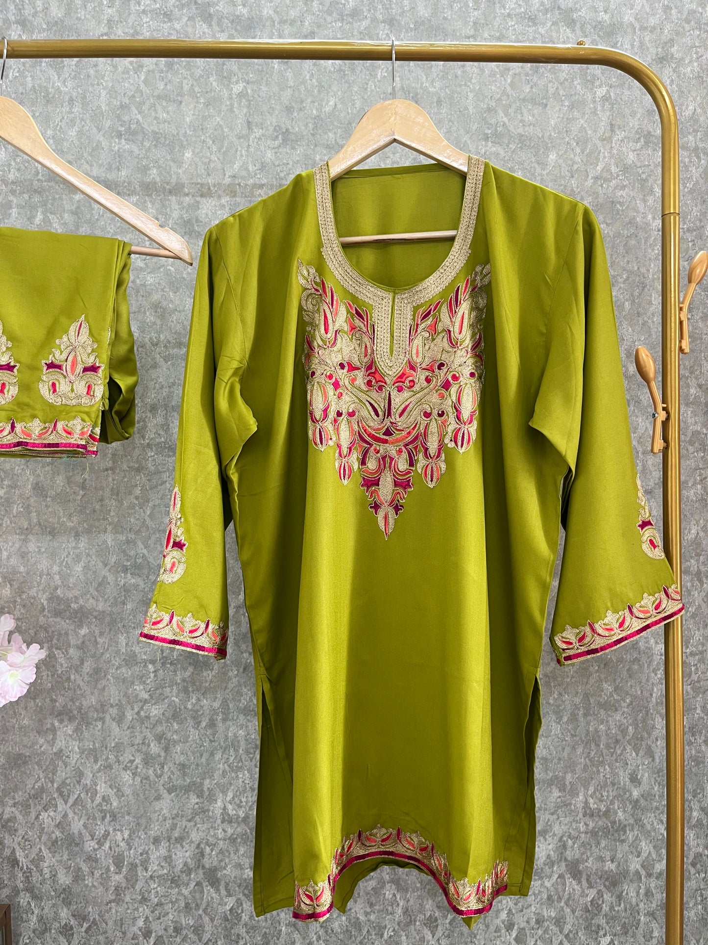 Heena Green Cotton Stitched Co-ord Set( 44)