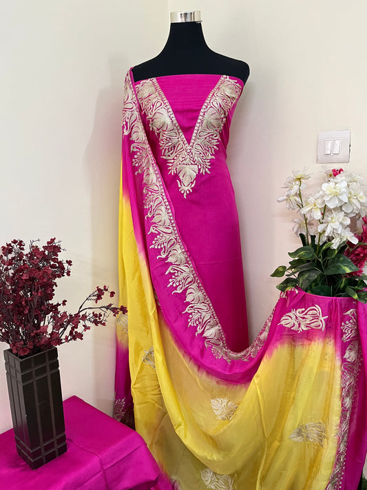 Sanam Hot Pink Silk Kashmiri Suit