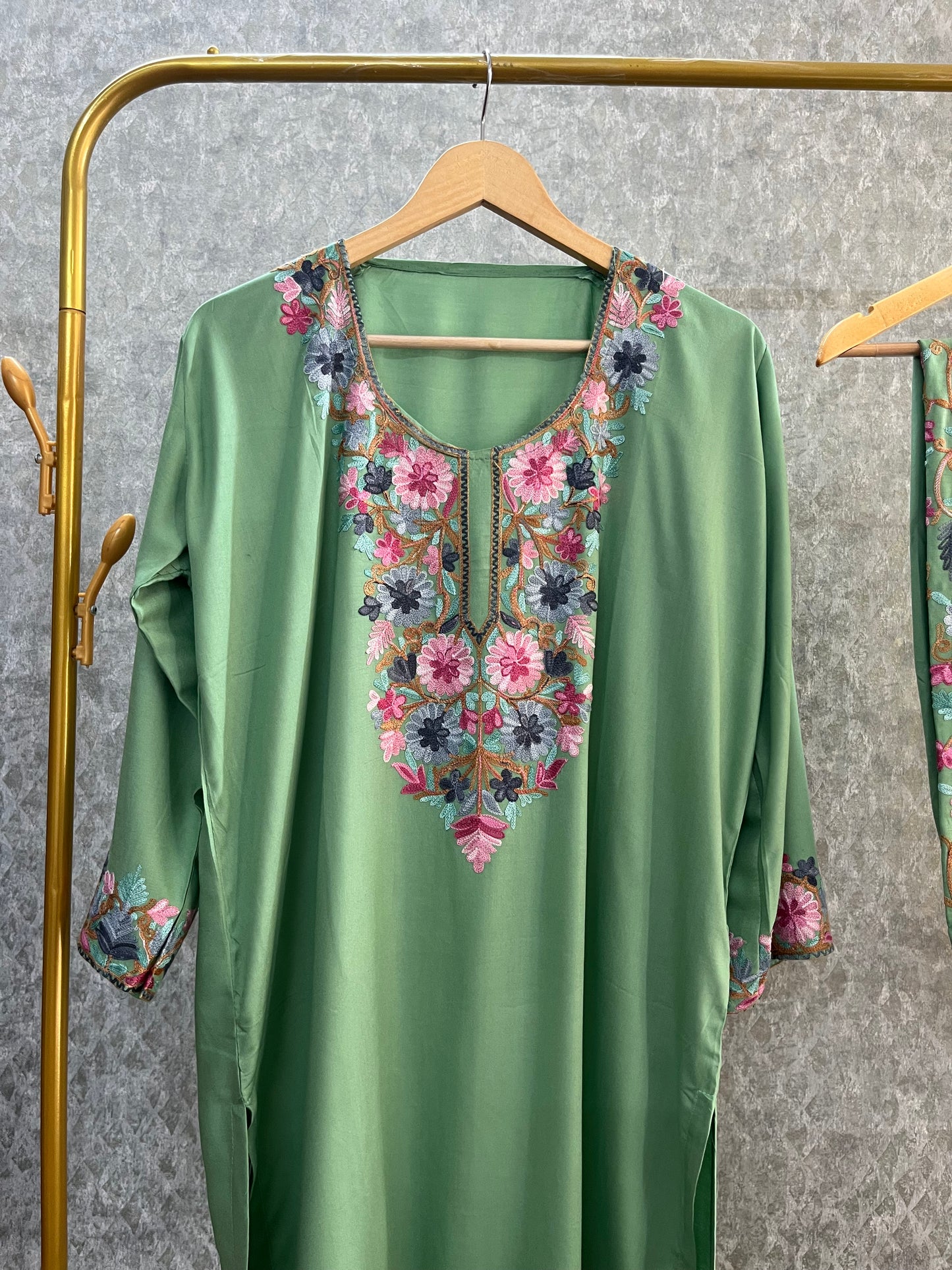 Green Cotton Stitched Co-ord Set(46)