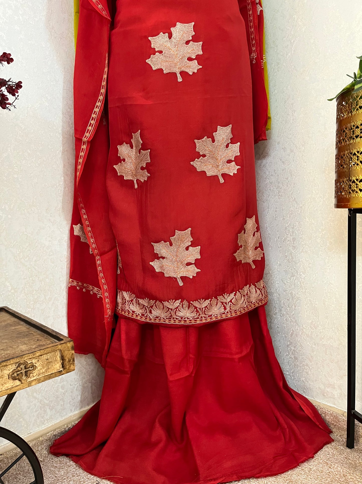 Red Sanam Silk Kashmiri Suit