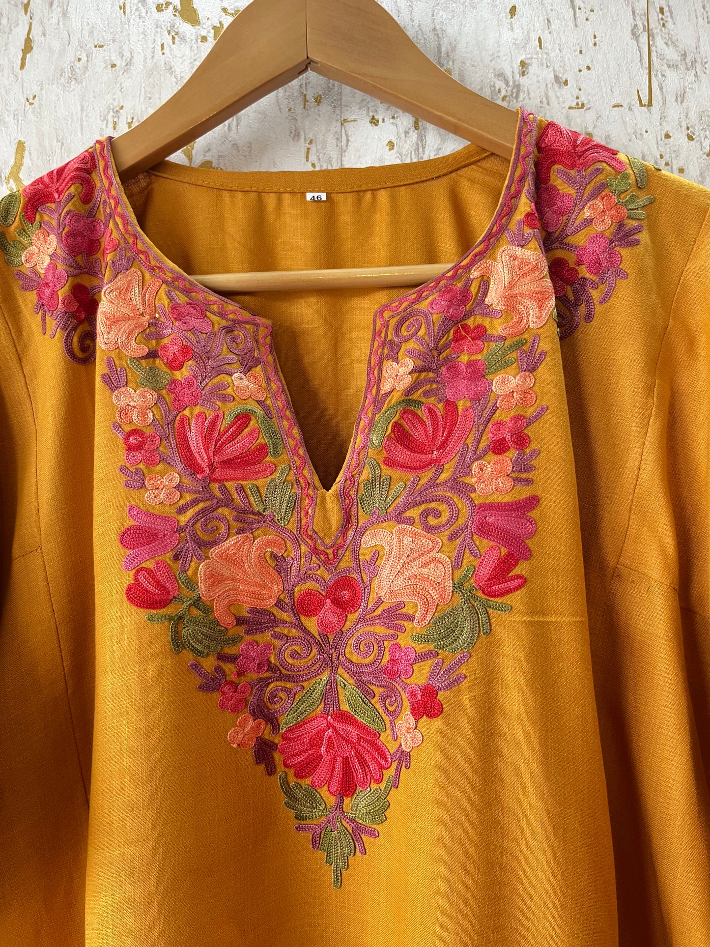 Mustard Yellow Cotton Pheran Set (Free Size)