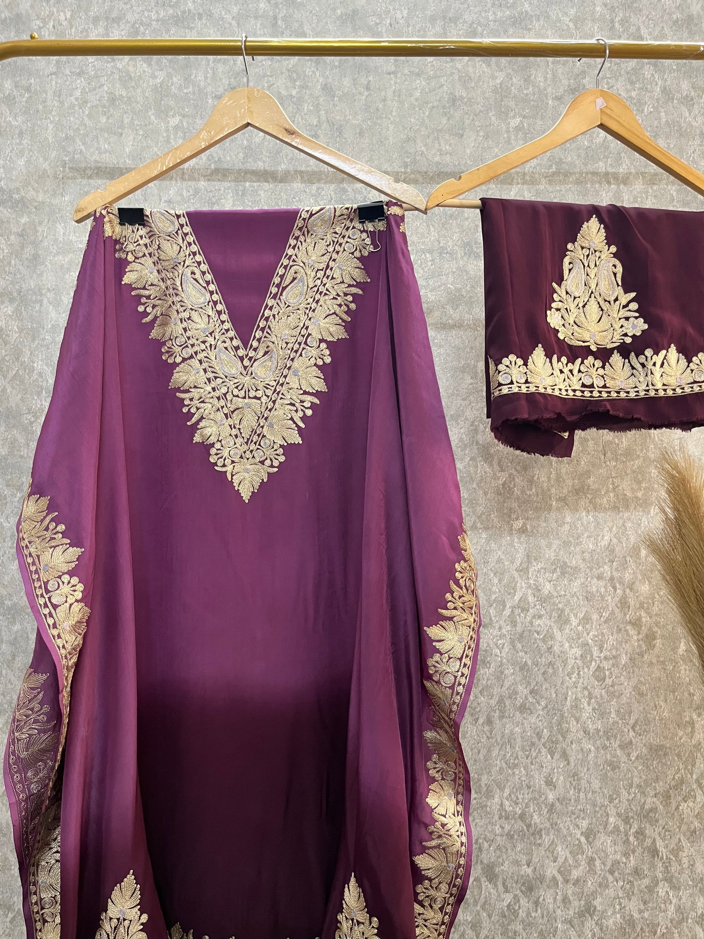 Crape Kashmiri Unstitched Kaftan Set