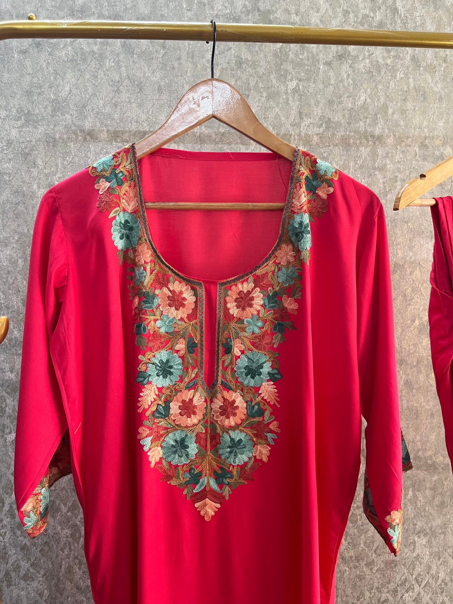 Carrot Pink Cotton Stitched Co-ord Set(44)