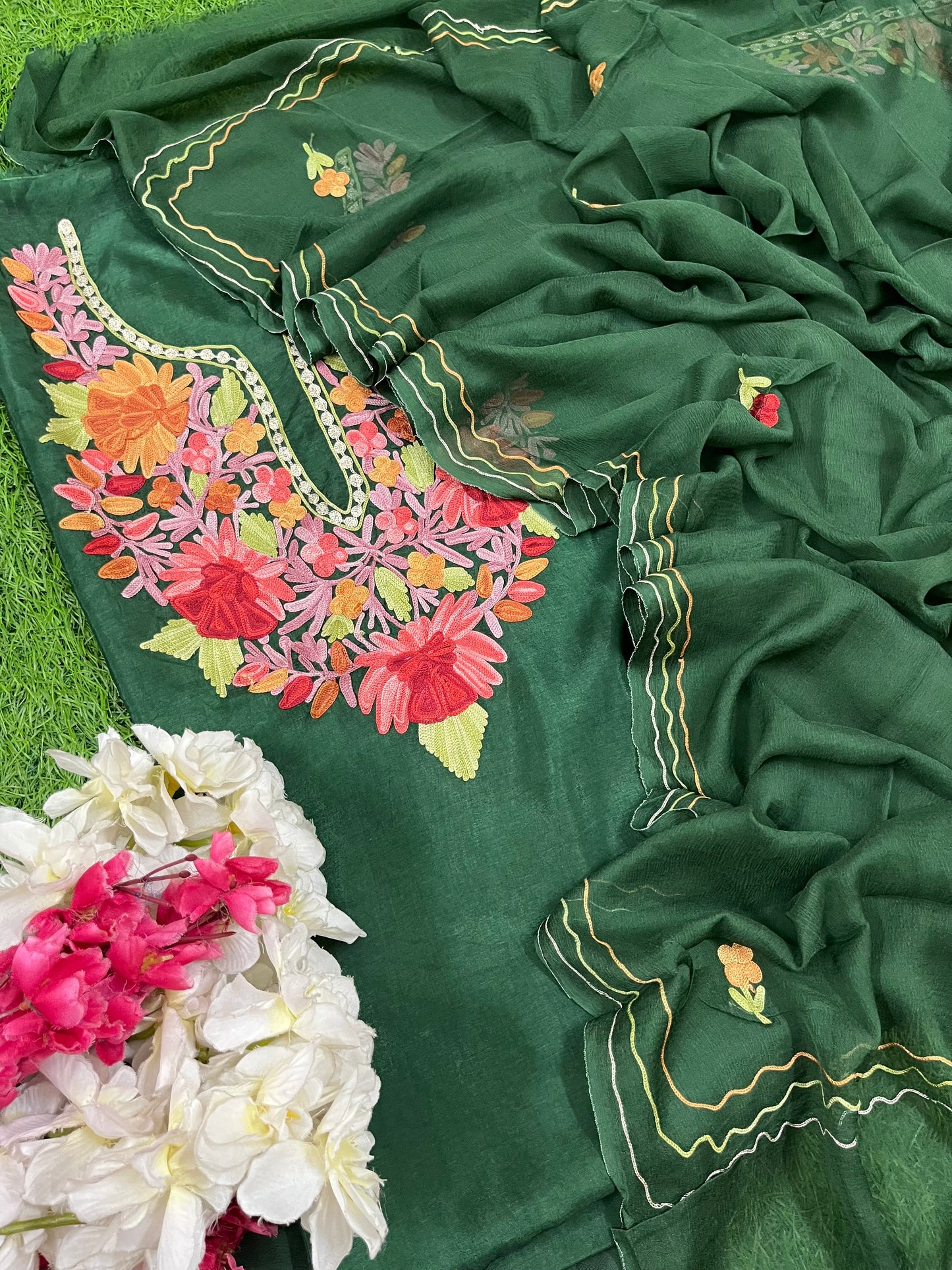 Bottle Green Opada Silk Kashmiri Suit