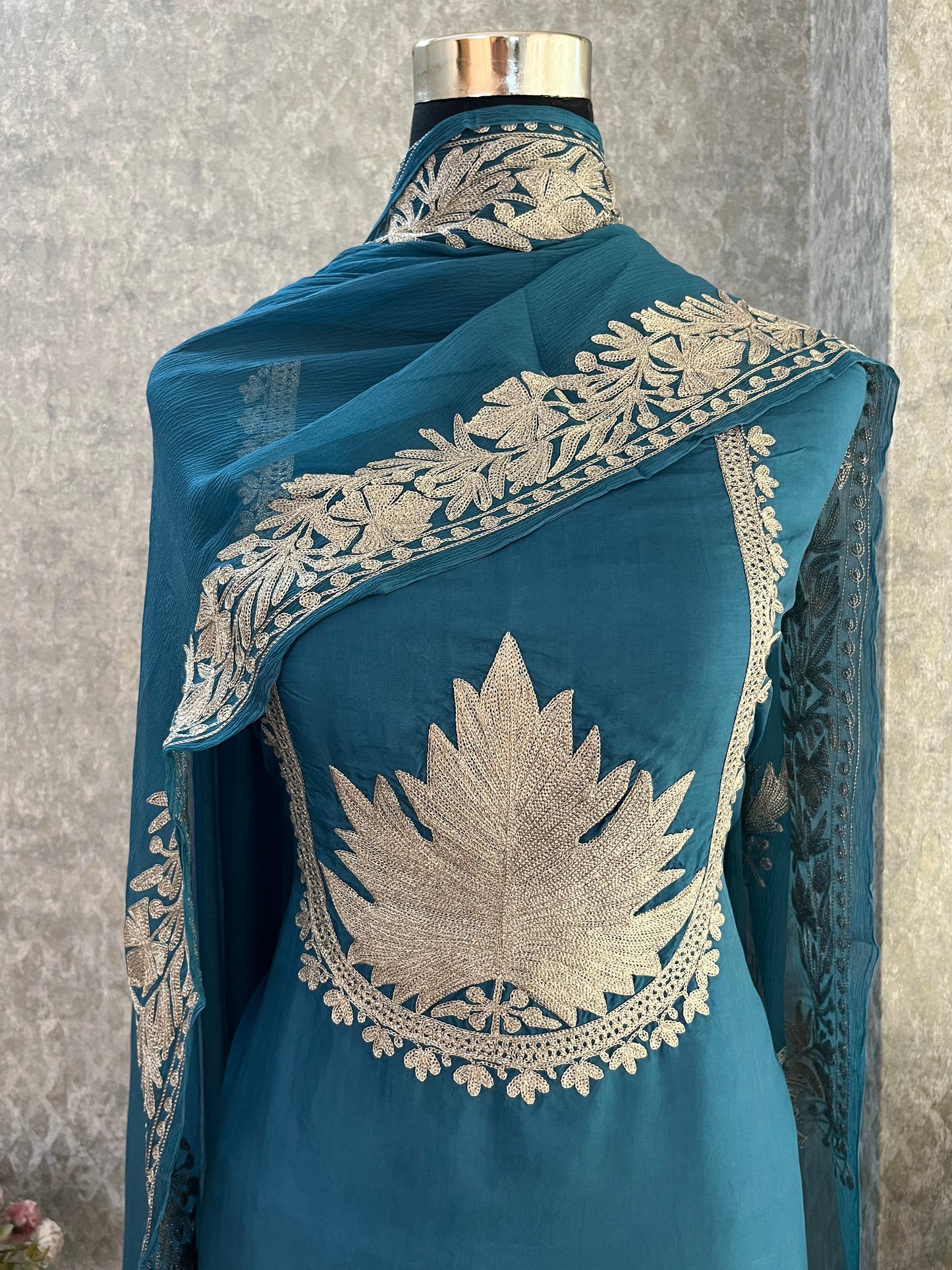 Teal Blue Sanam’ Tilla Kashmiri Silk Suit