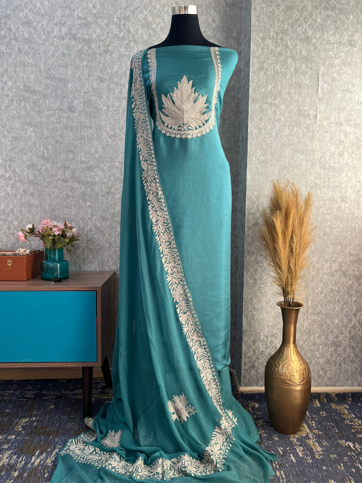 Soft Blue Sanam’ Tilla Kashmiri Silk Suit