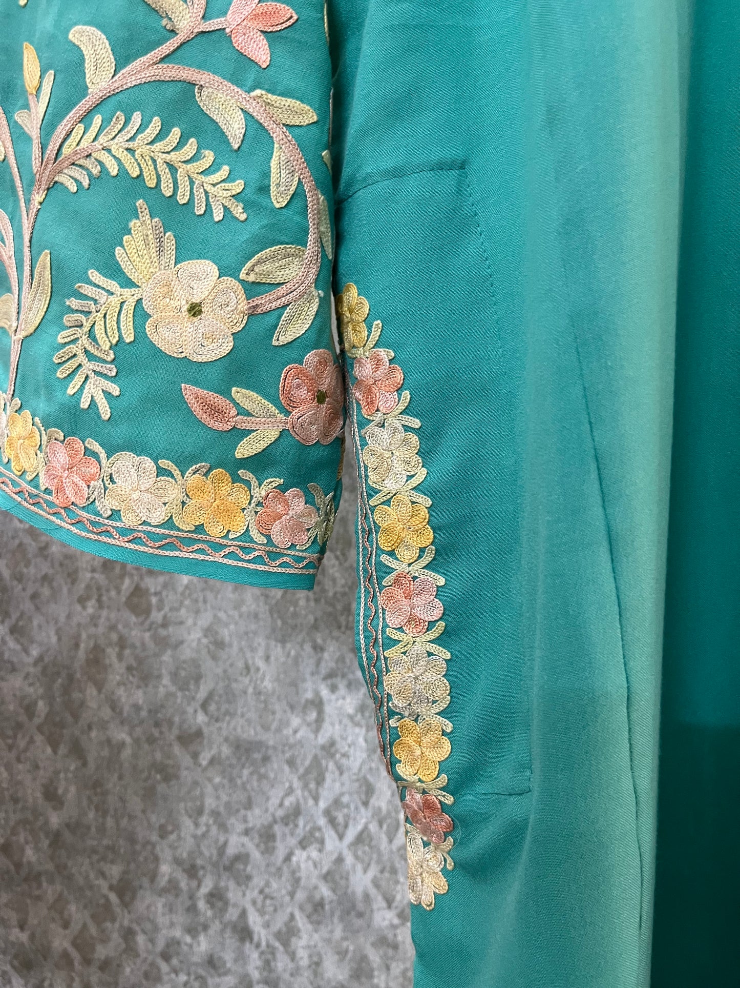 Jade Green Cotton Aari Work Pheran