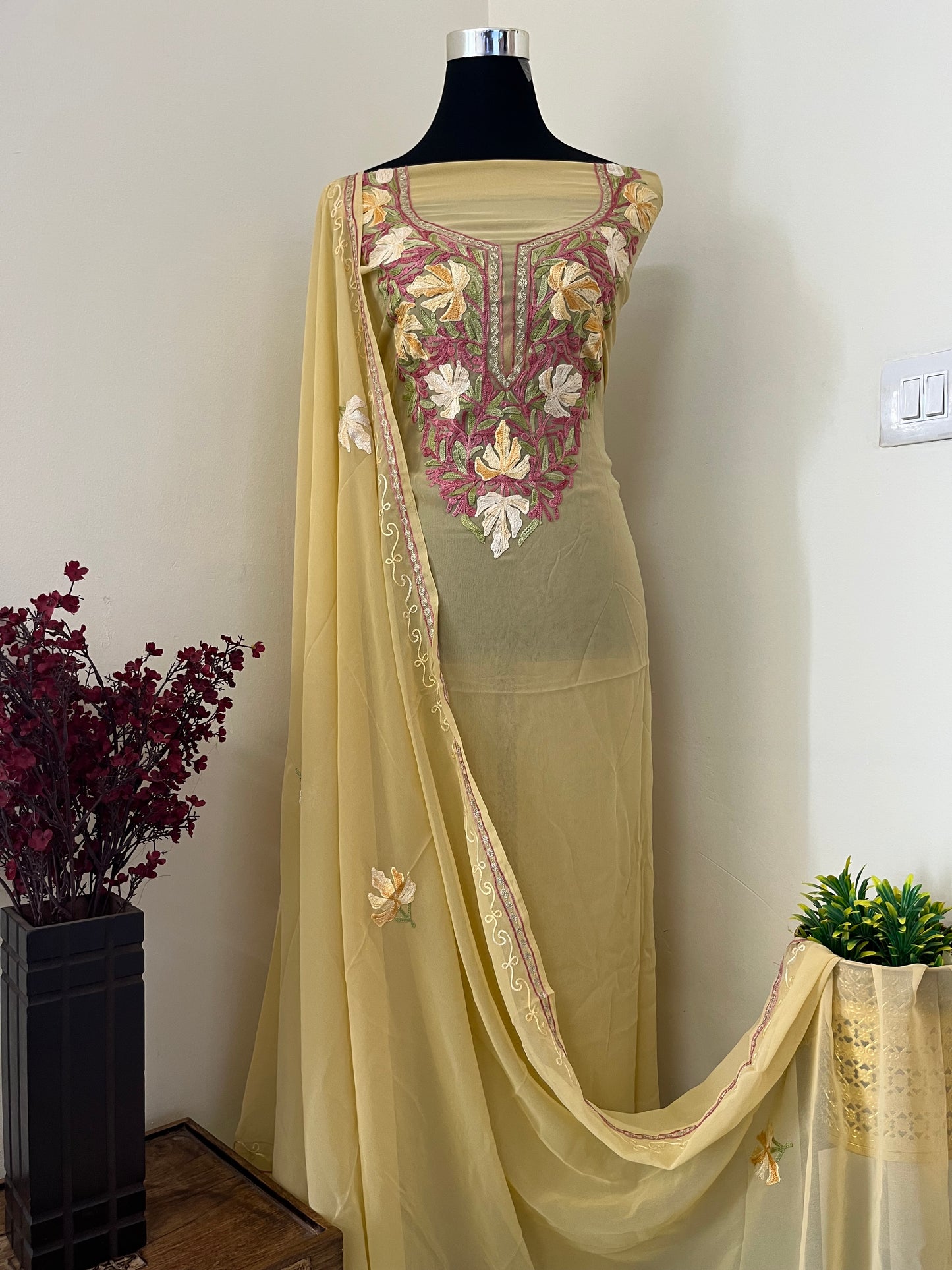 Golden Yellow Georgette Shirt and Dupatta Aari Embroidered Suit