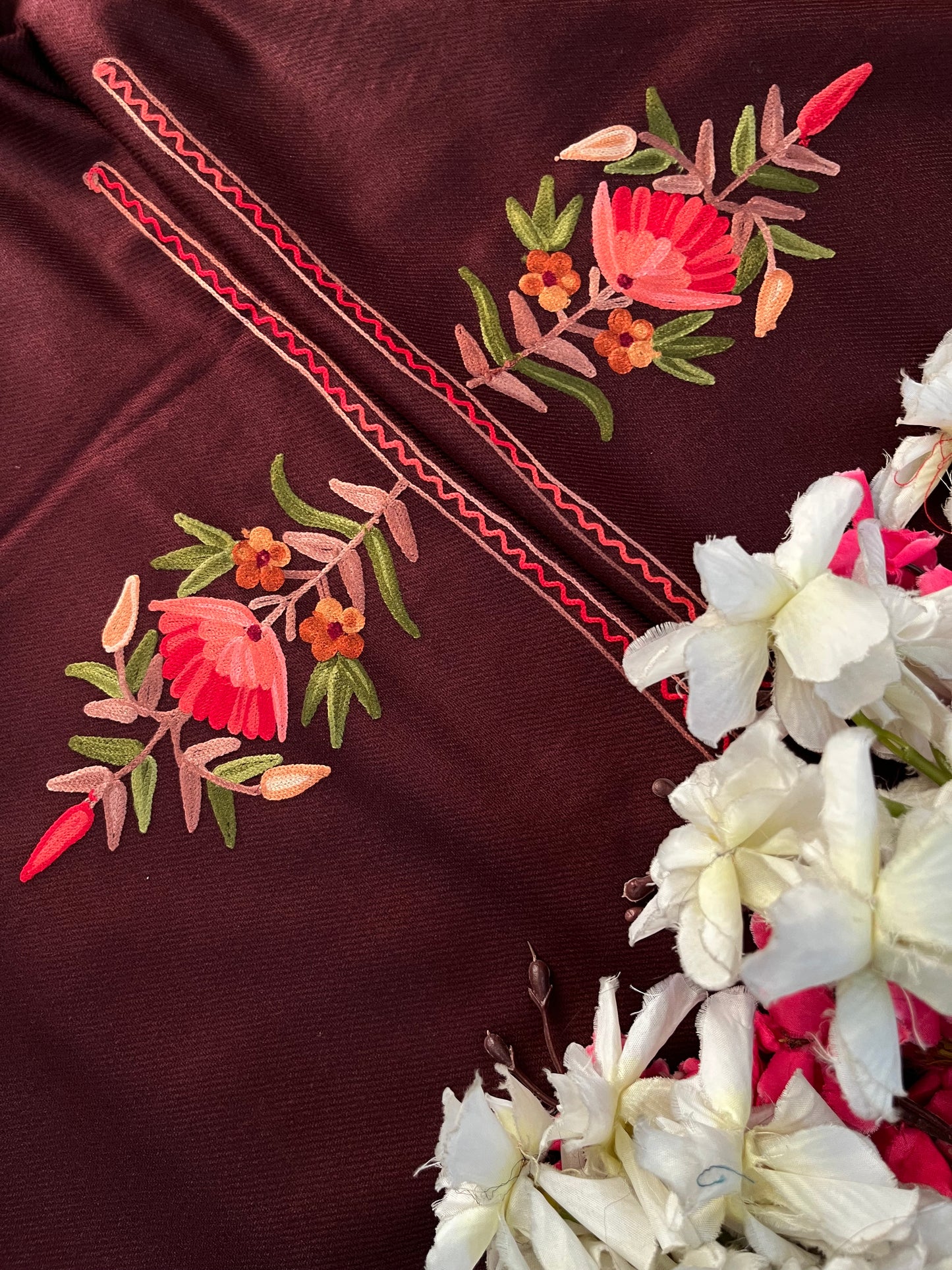 Brown Woollen Aari Embroidered 3pc suit