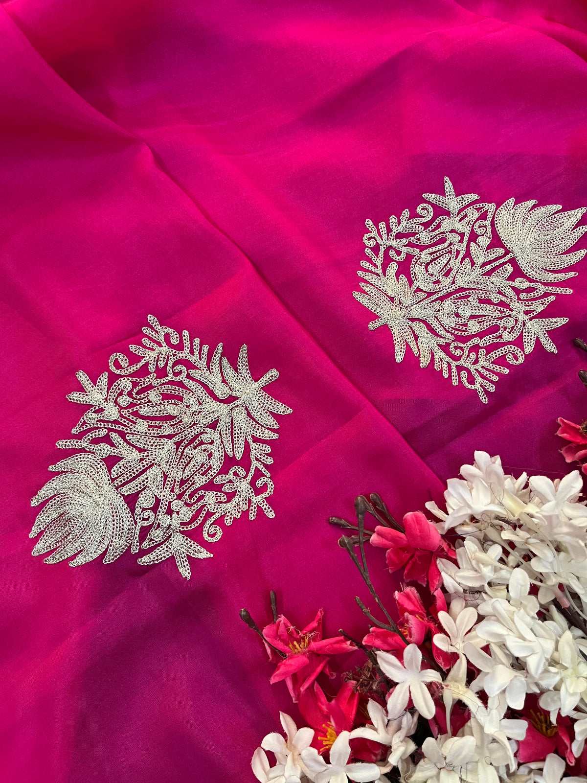 Hot Pink Silk Tilla Kashmiri Suit