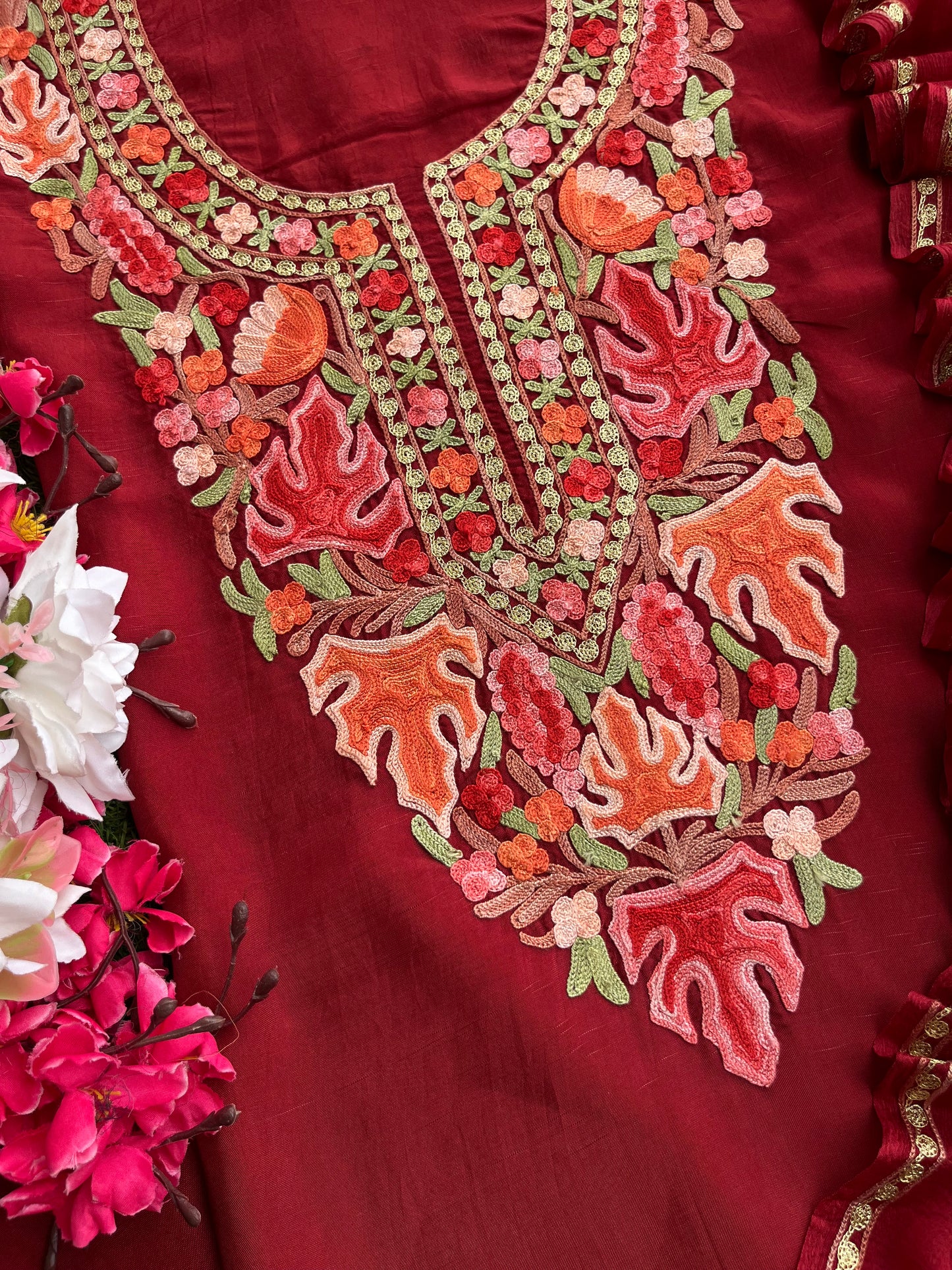 Maroon Opada Silk Kashmiri Suits
