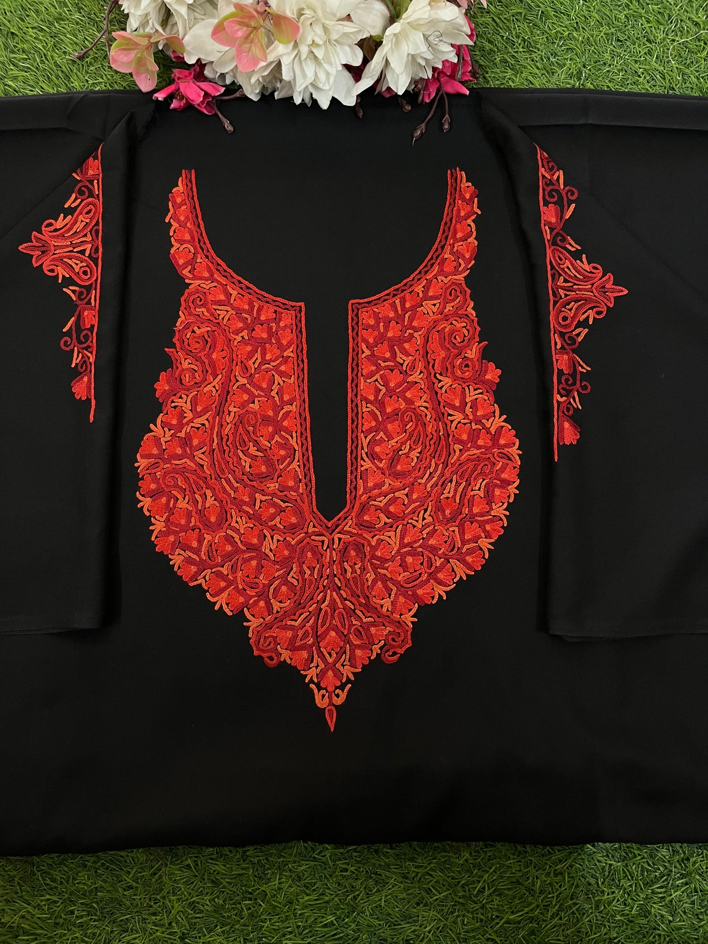 Black Cotton Two Piece Suit (Hand Embroidered)