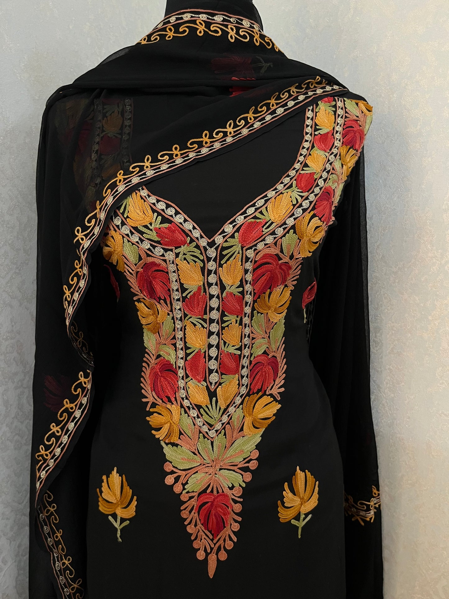 Black Muslin Cotton Aari Embroidered 3pc set