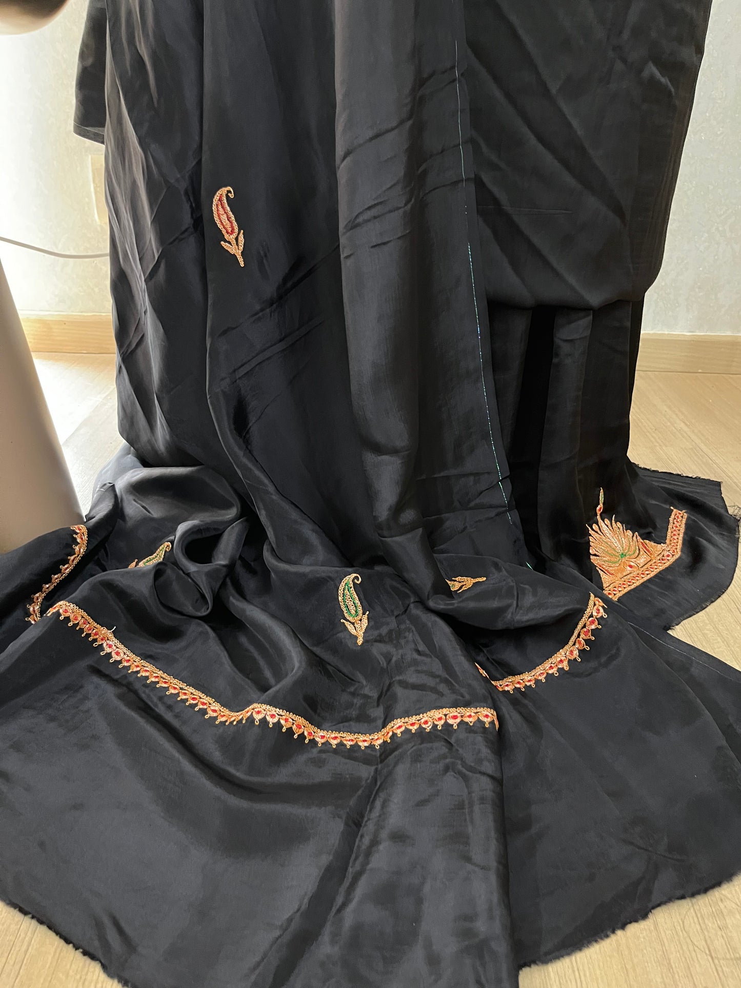 Black Silk Puff Tilla Embroidered Suit