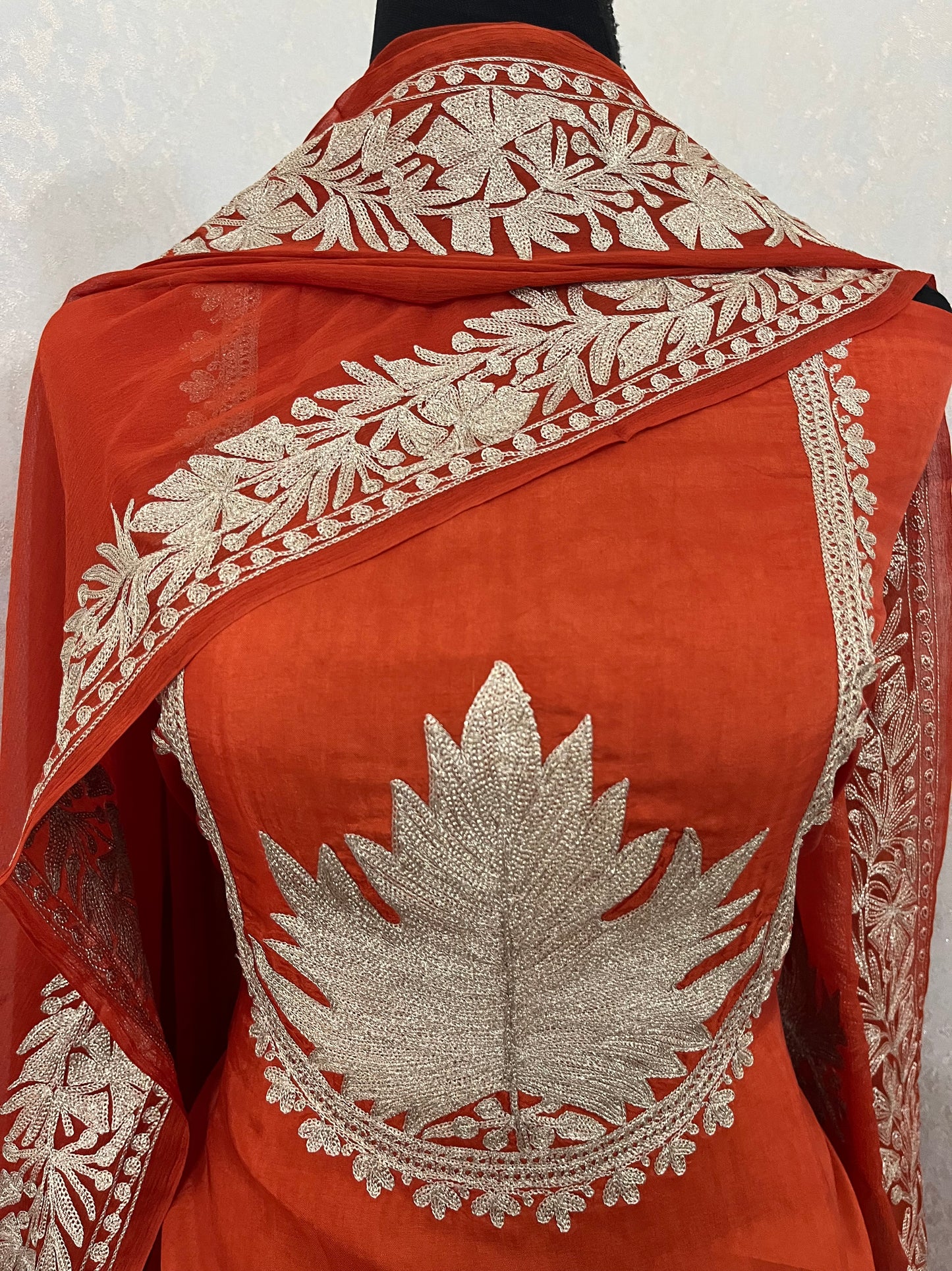 Orange Rust Sanam’ Tilla Kashmiri Silk Suit