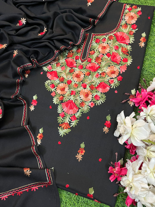 Black Woollen Aari Embroidered 3pc suit