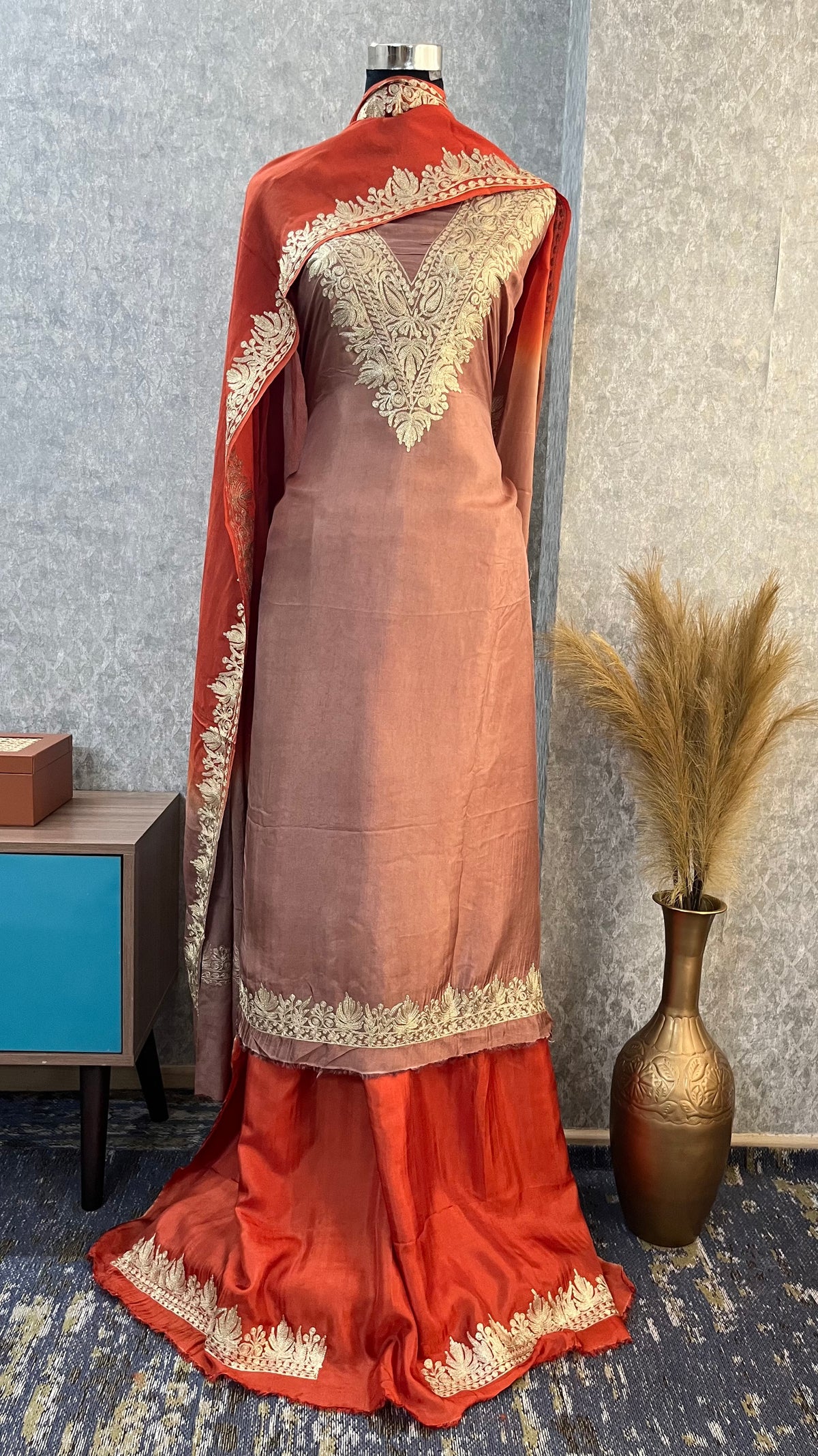 Onion Pink Sanam Silk Kashmiri Suit