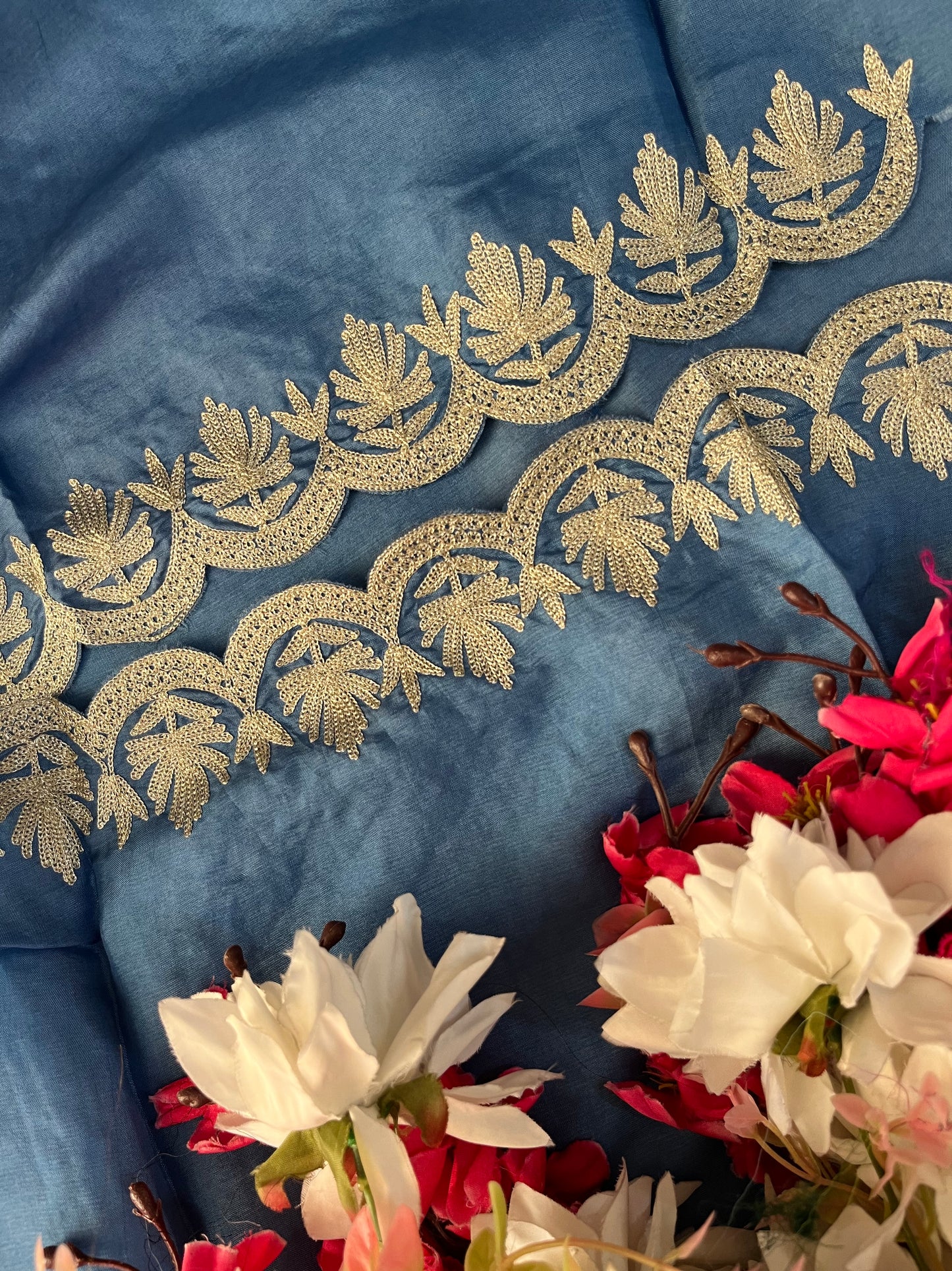 Soft Blue Sanam’ Silk Tilla Kashmiri Suit