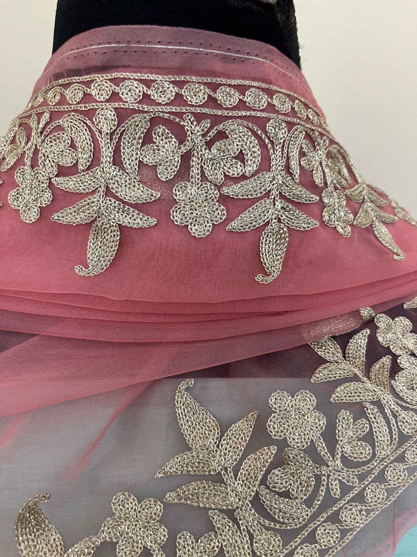 Sky Blue Chanderi Silk Kashmiri Suit