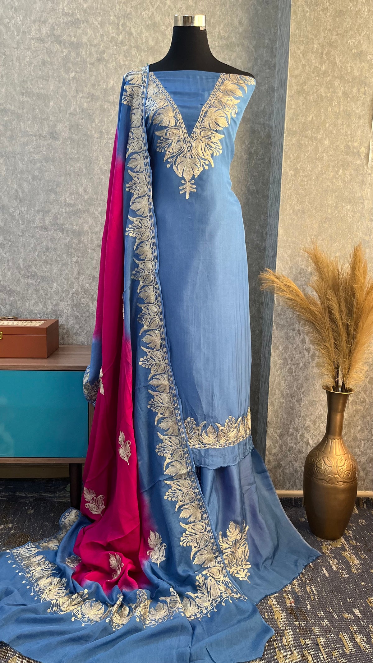 Blue Sanam Silk Kashmiri Suit