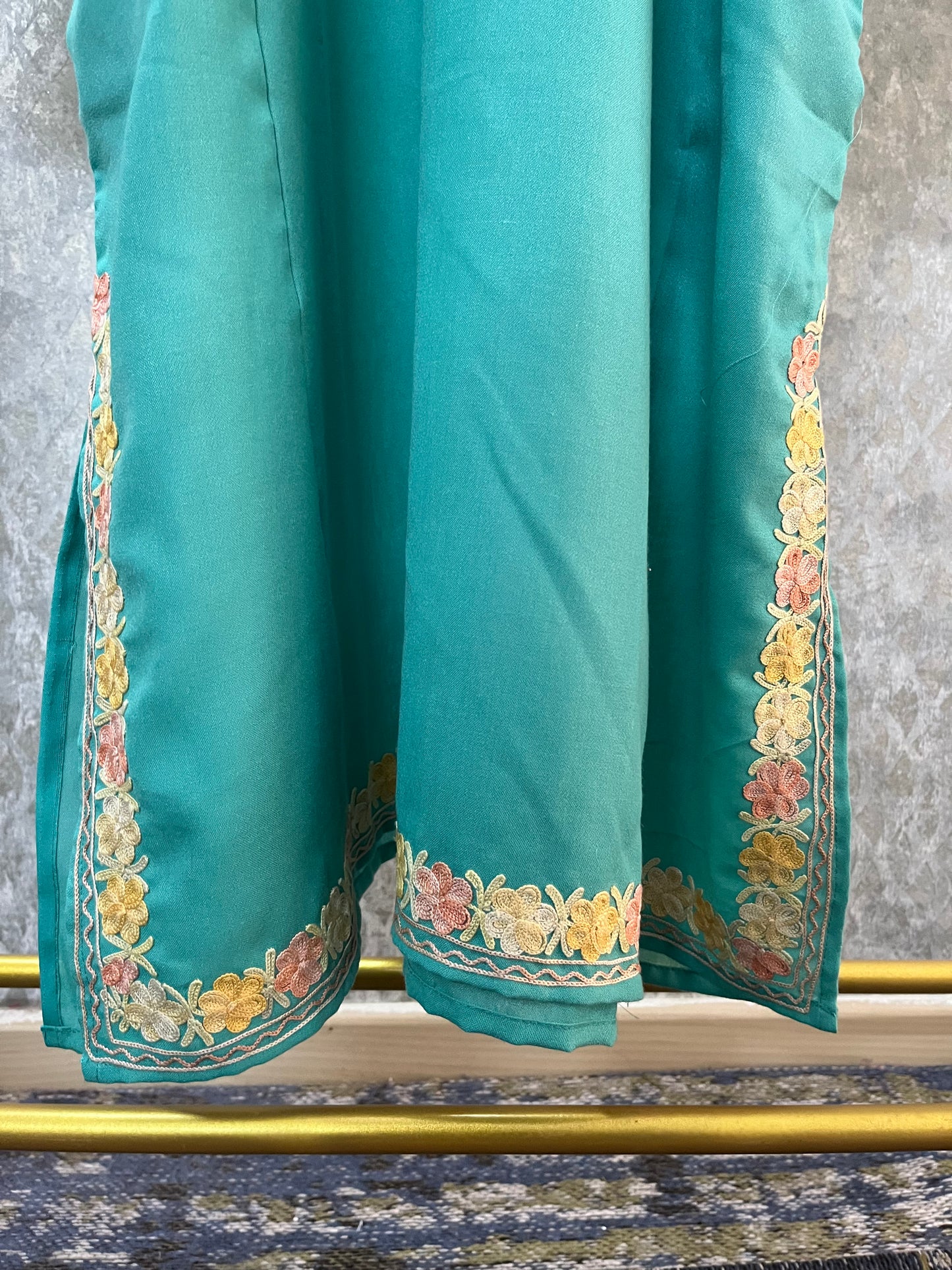 Jade Green Cotton Aari Work Pheran