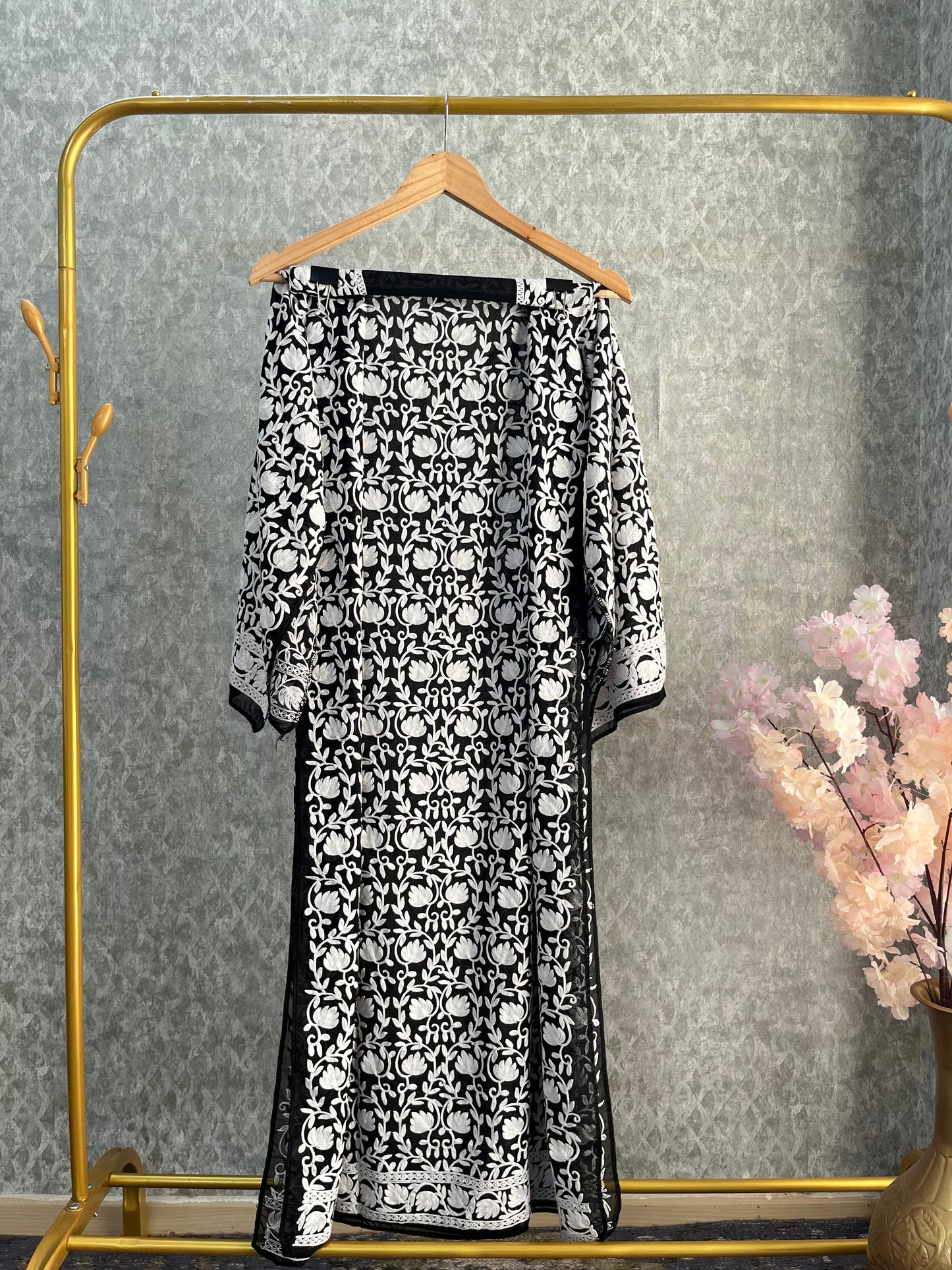 Black Georgette Front Back Jaal Kashmiri  Semi Stitched Kurta