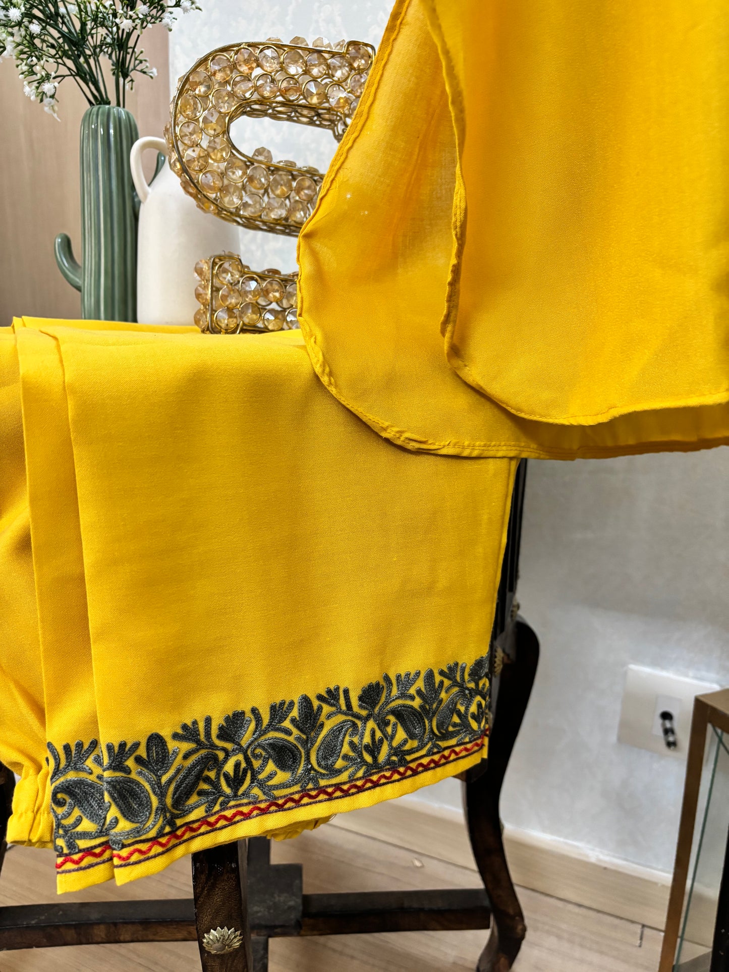 Yellow Cotton Embroidered Co-ord Set(42)