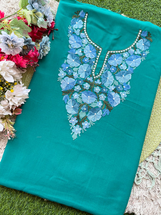 Green Aari Embroidered Cotton Suit Set