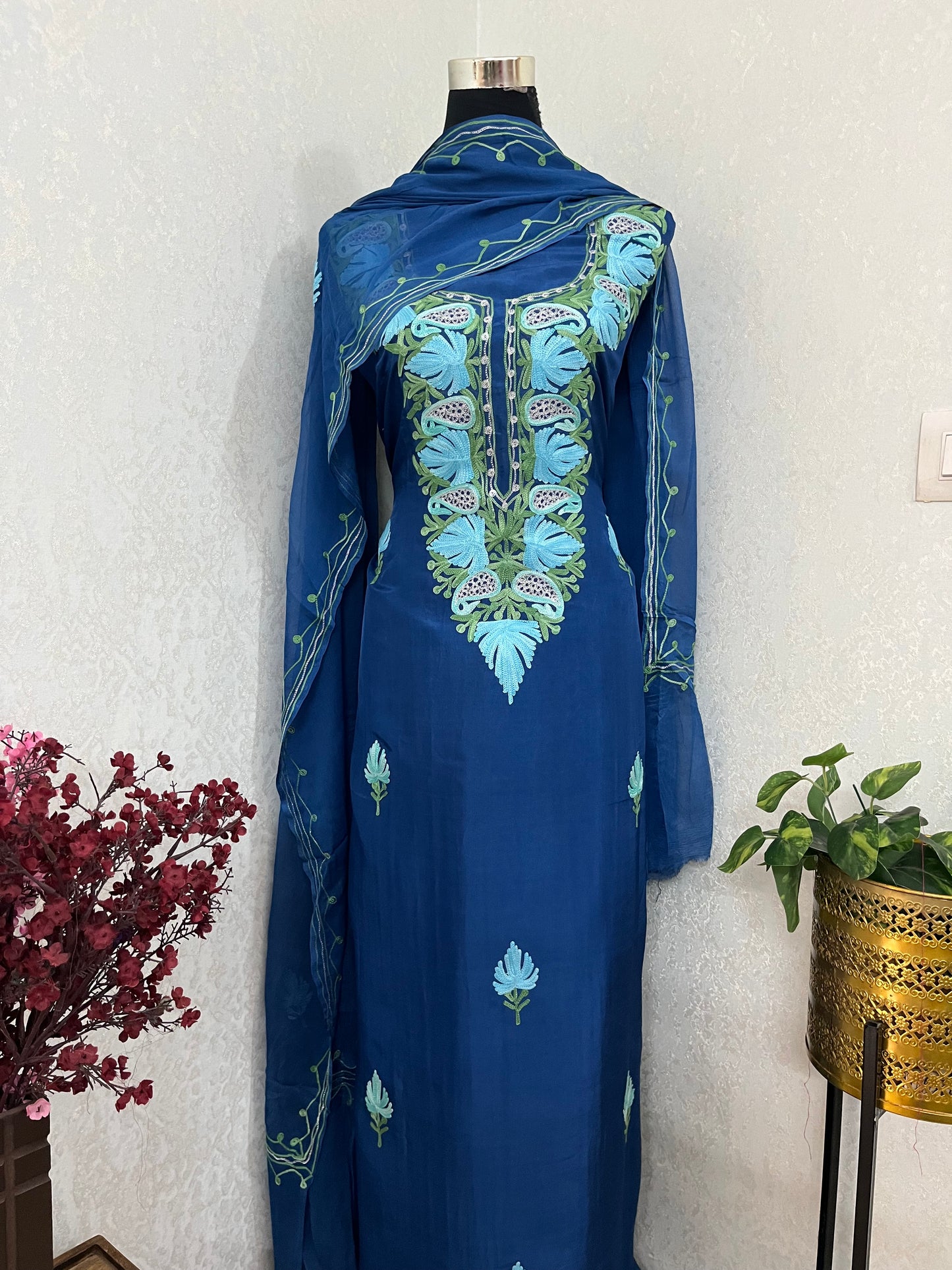 Blue Opada Silk Kashmiri Suits