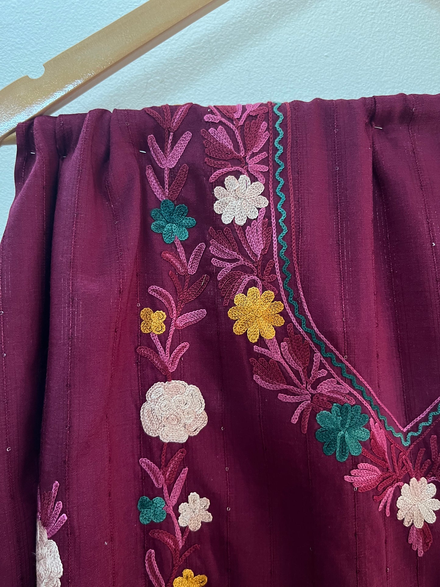 Burgundy Muslin Cotton Striped Sequin Pattern Unstitched Co-ord Set