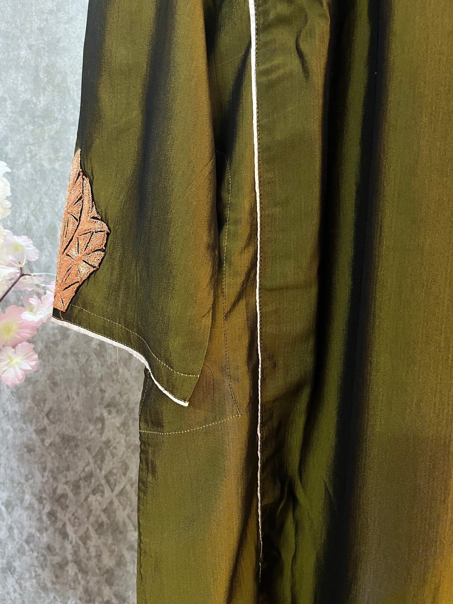Henna Green Silk Tilla Embroidered Phiran