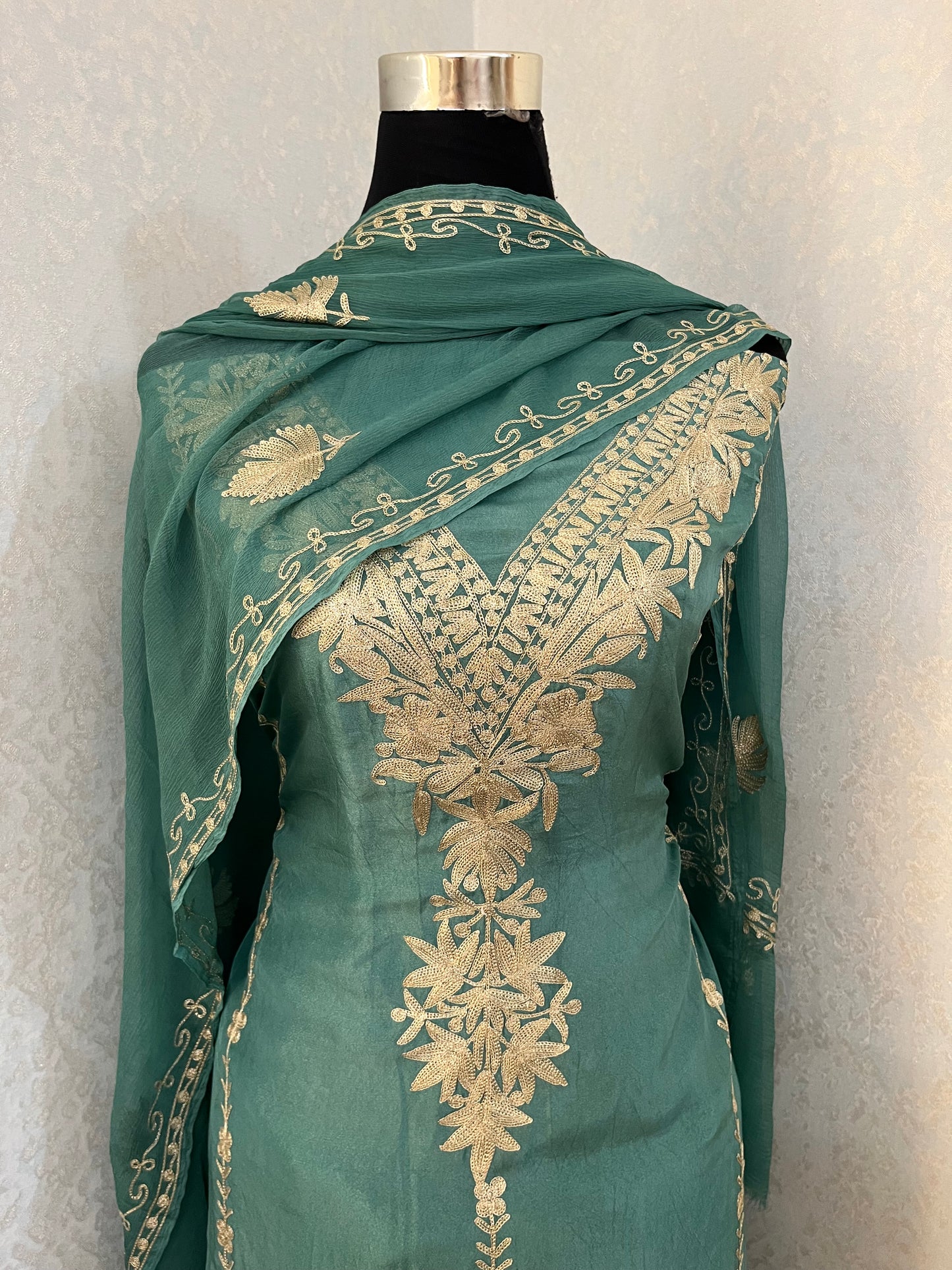 Soft Blue Tilla Kashmiri Silk Suit