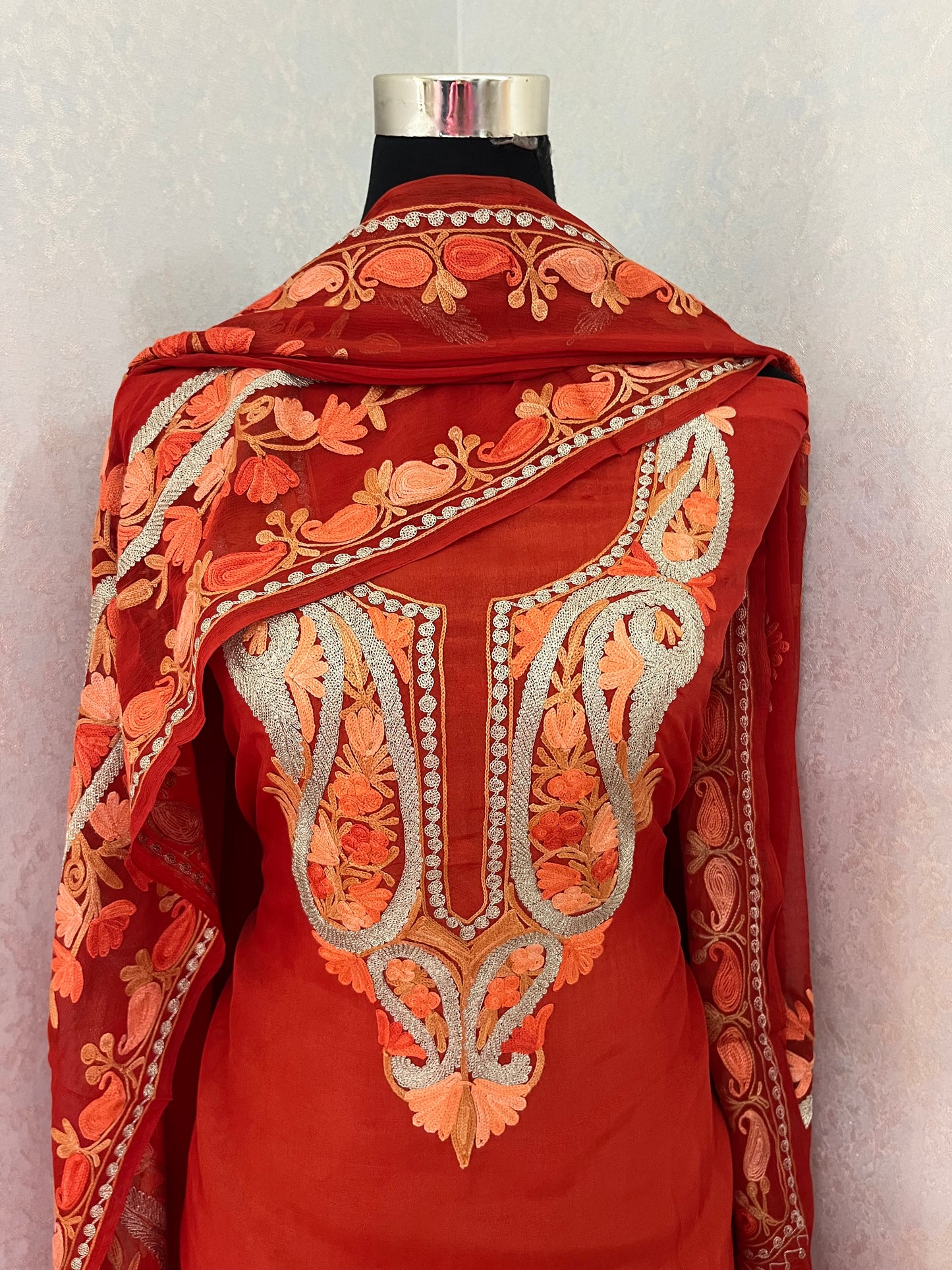 Rust Orange Opada Silk Kashmiri Suits