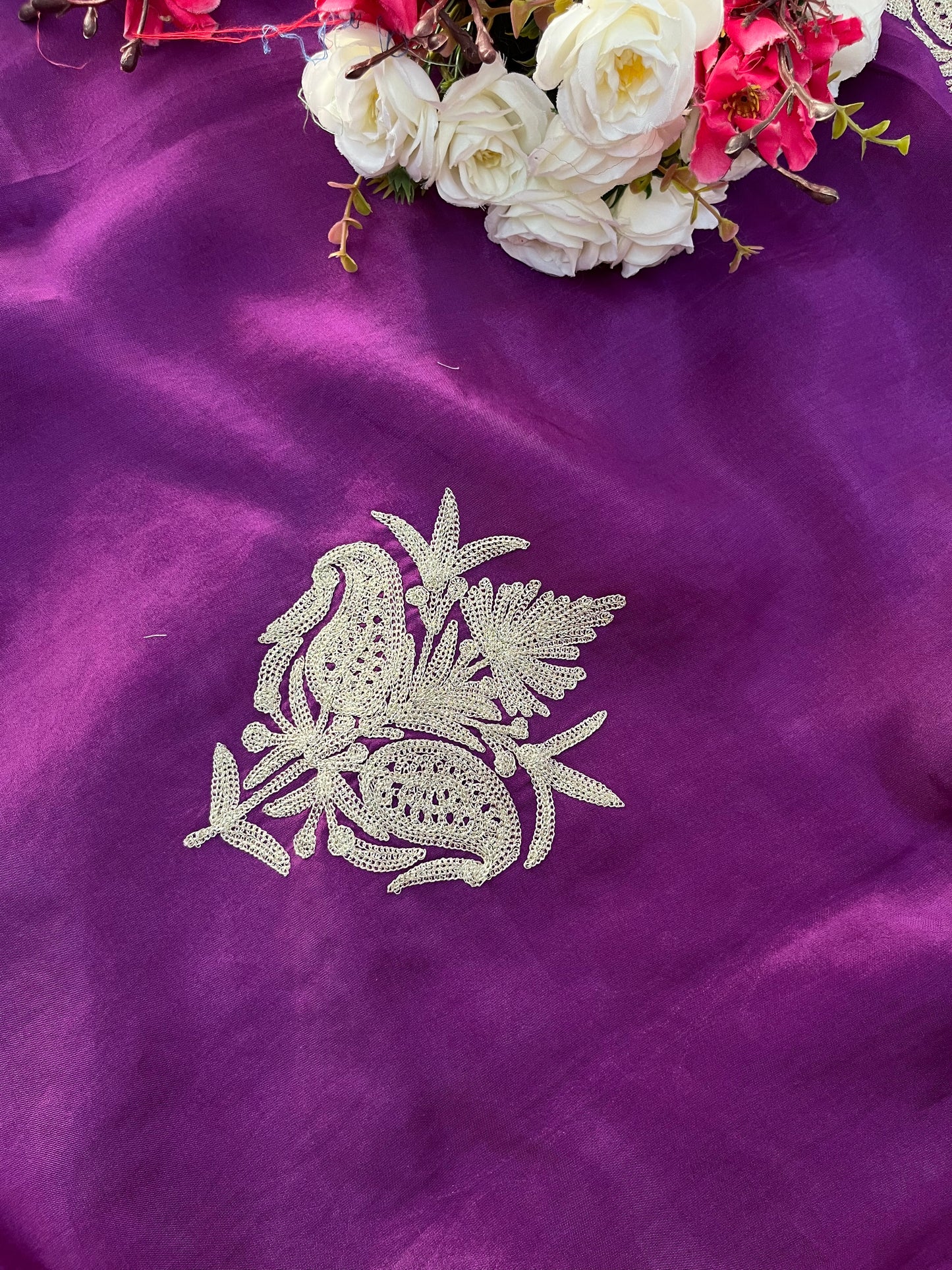 Purple Silk Tilla Kashmiri Suit