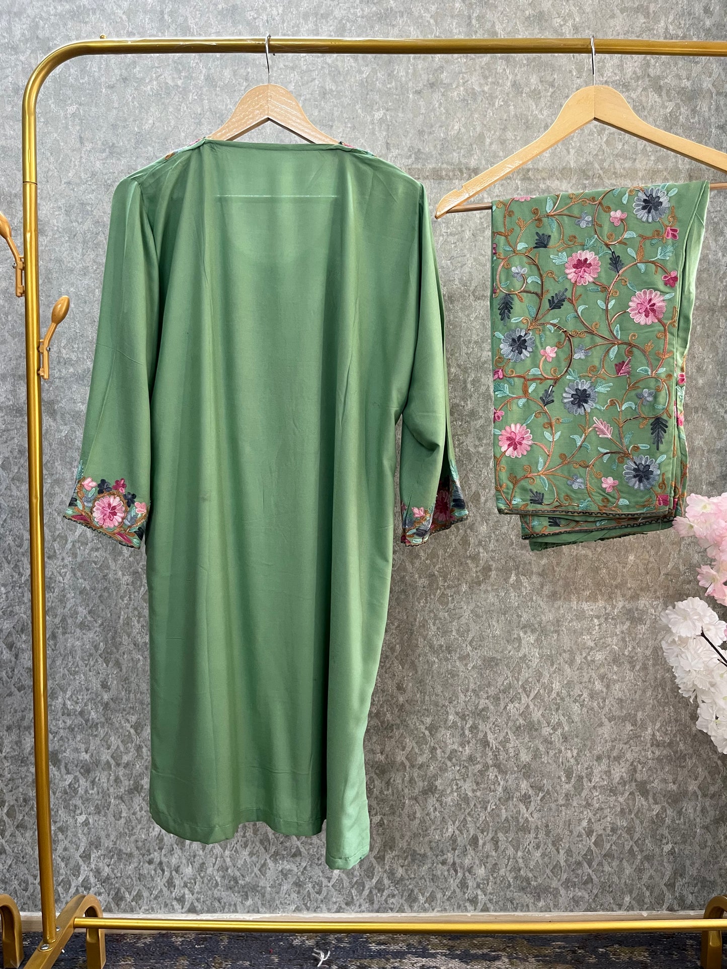 Green Cotton Stitched Co-ord Set(46)