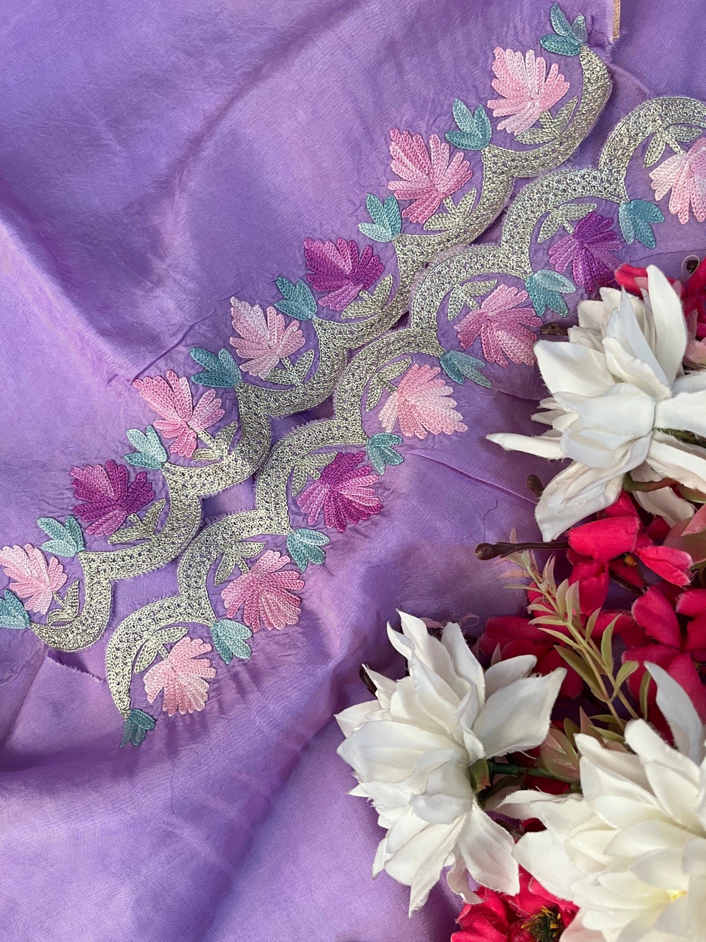 Lavender Sanam’ Silk Aari Embroidered Suit material