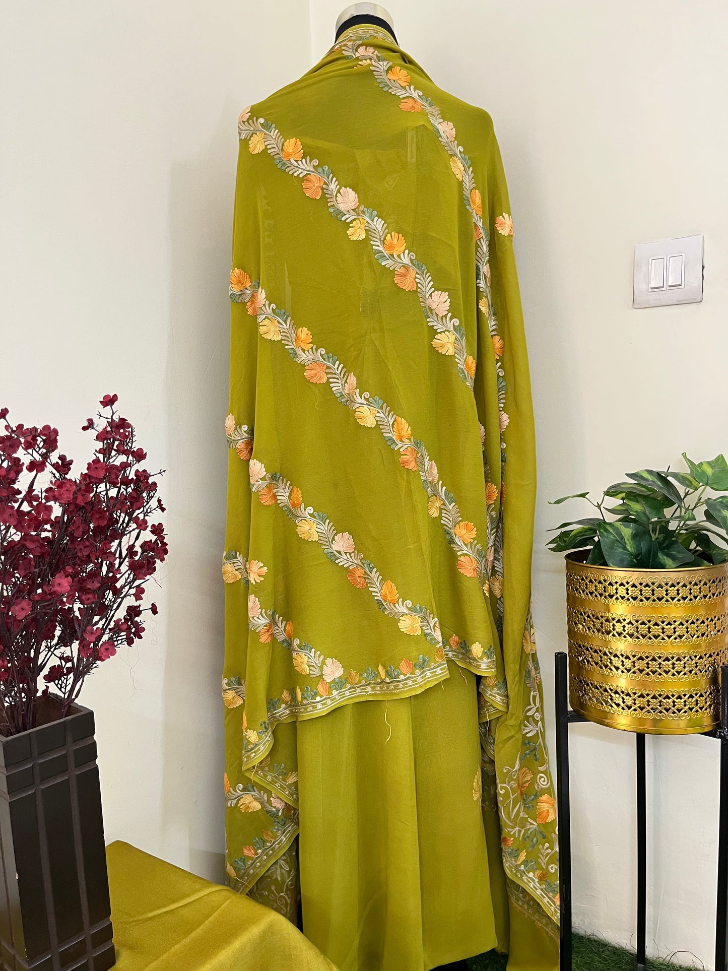 Pistachio Green Pure Georgette Kashmiri Suit