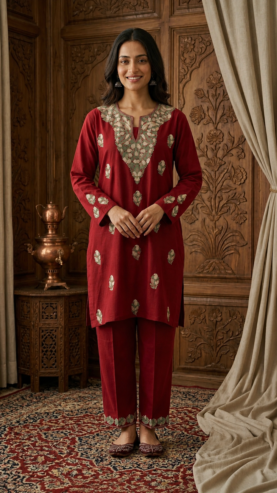 Maroon Cotton Cord Set Size(42)