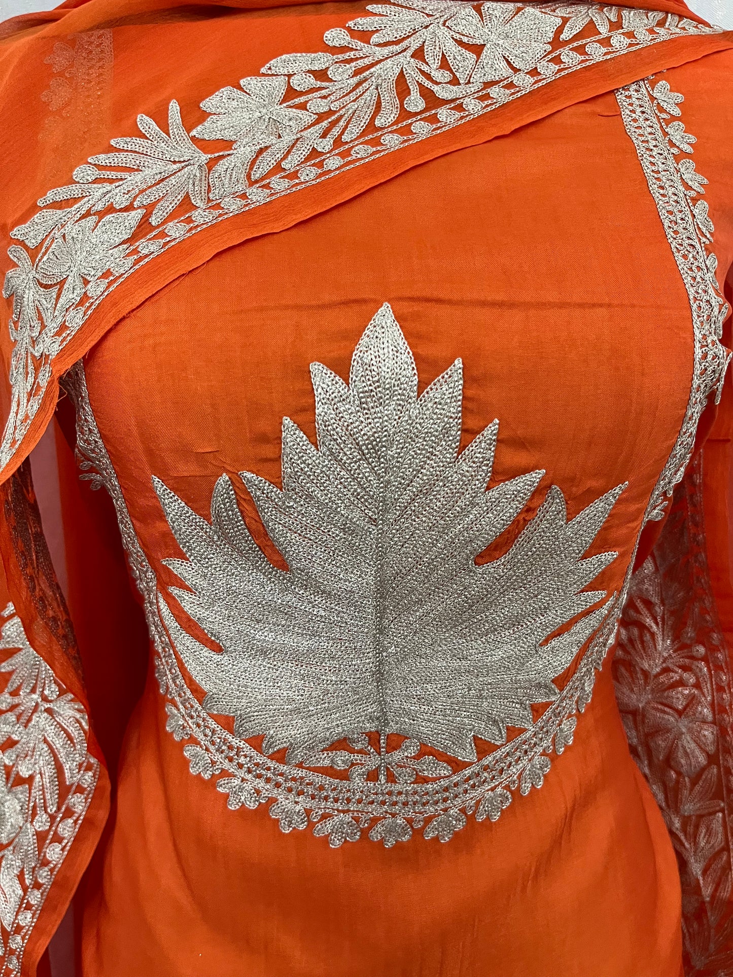 Orange Sanam’ Tilla Kashmiri Silk Suit