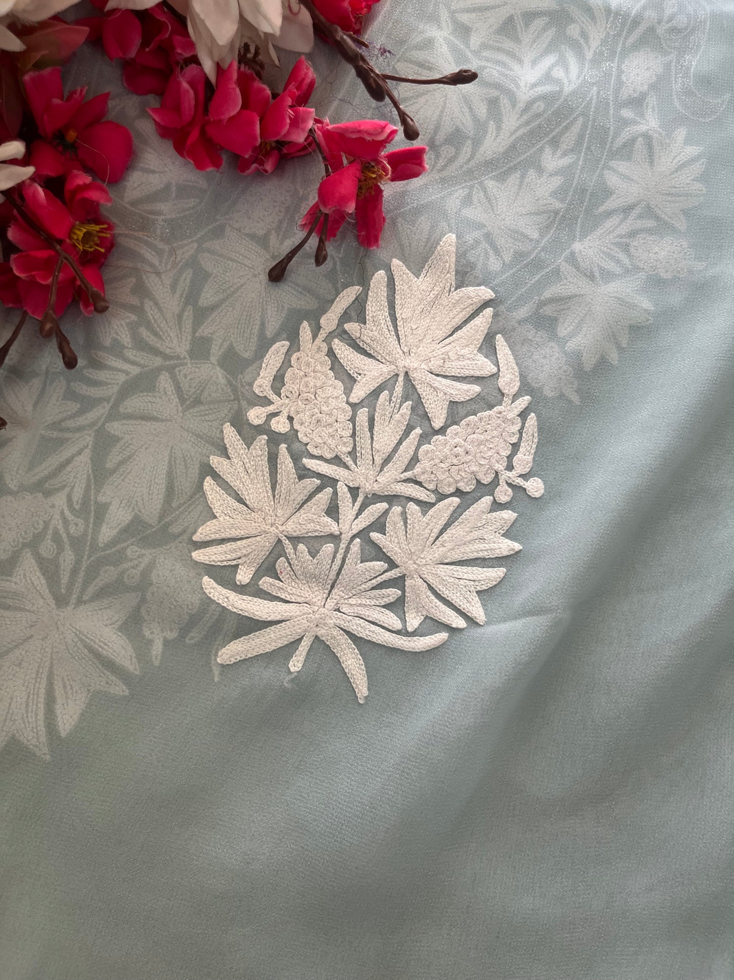 Soft Blue Georgette Kashmiri Kurta Material