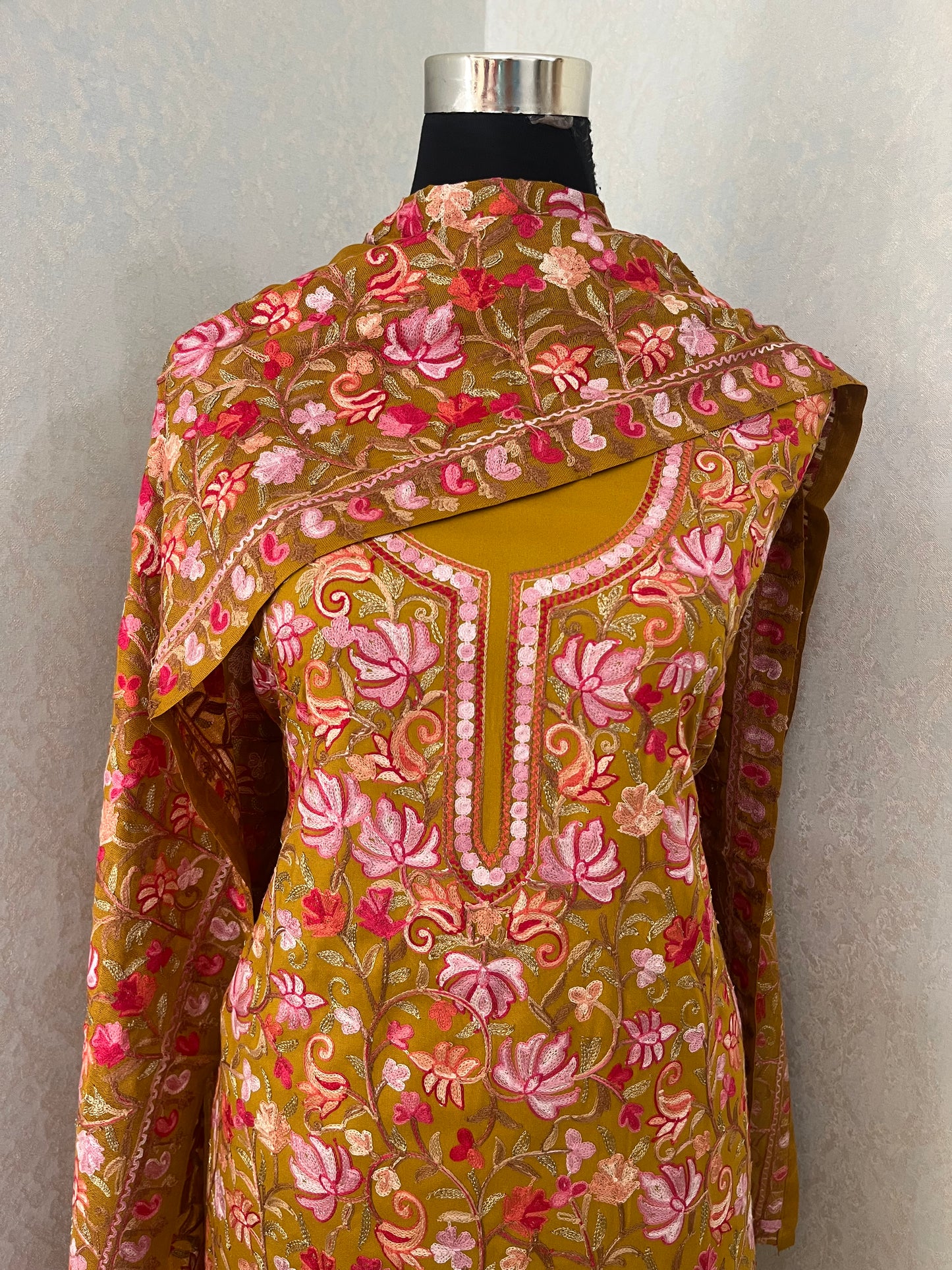 Golden Yellow Cotton Kashmiri Suit