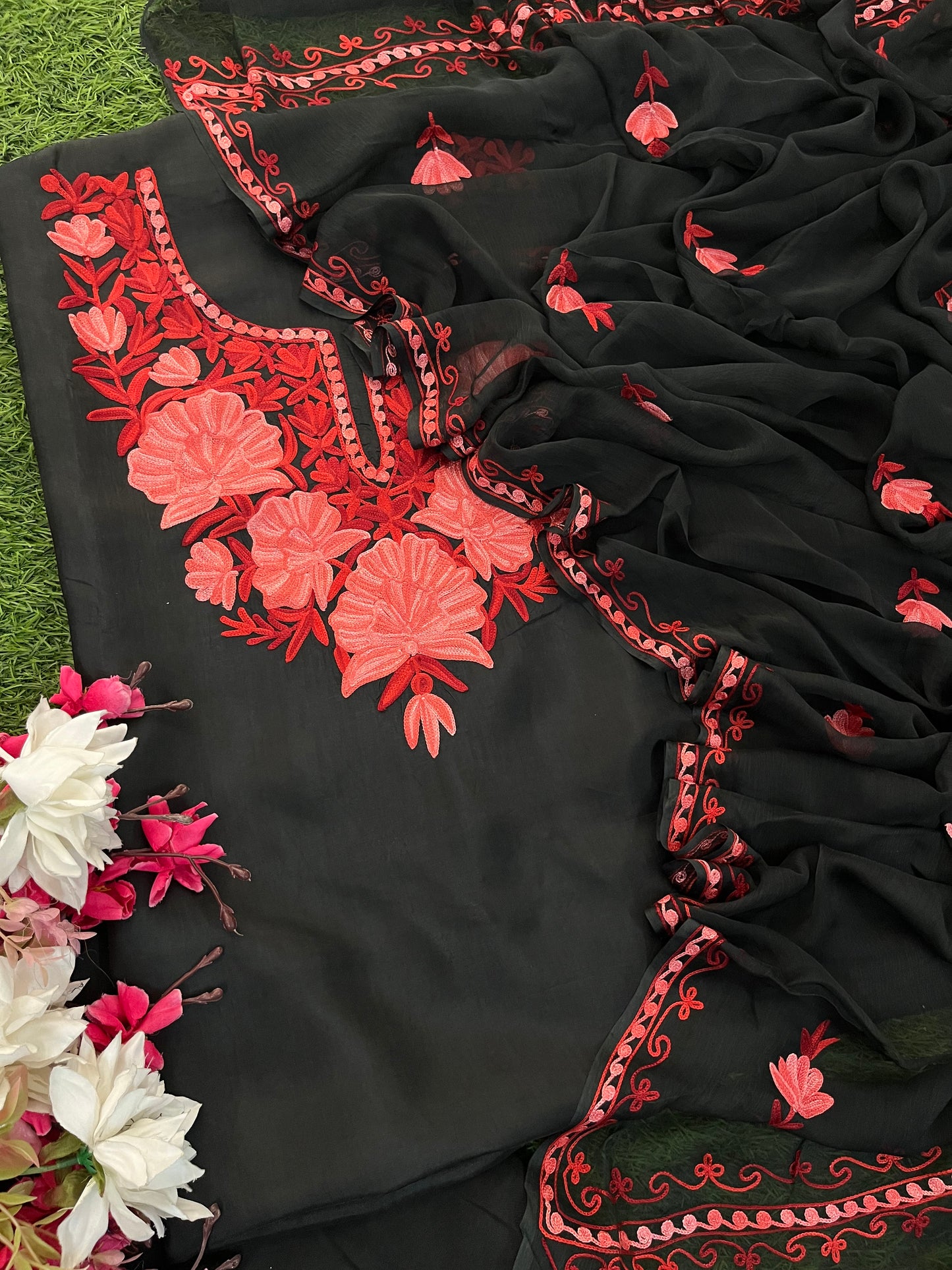 Black Opada Silk Kashmiri Suit